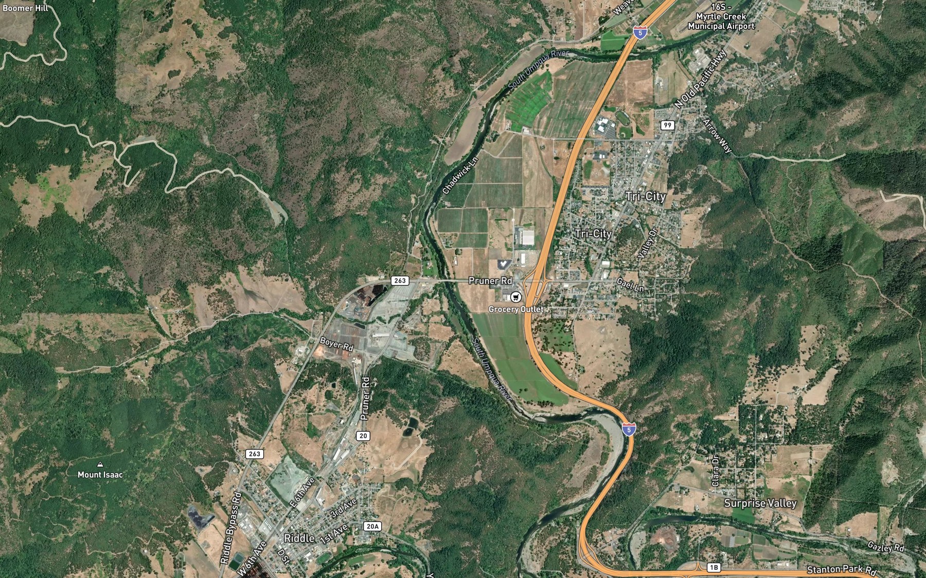 Satellite map of the Lane Creek