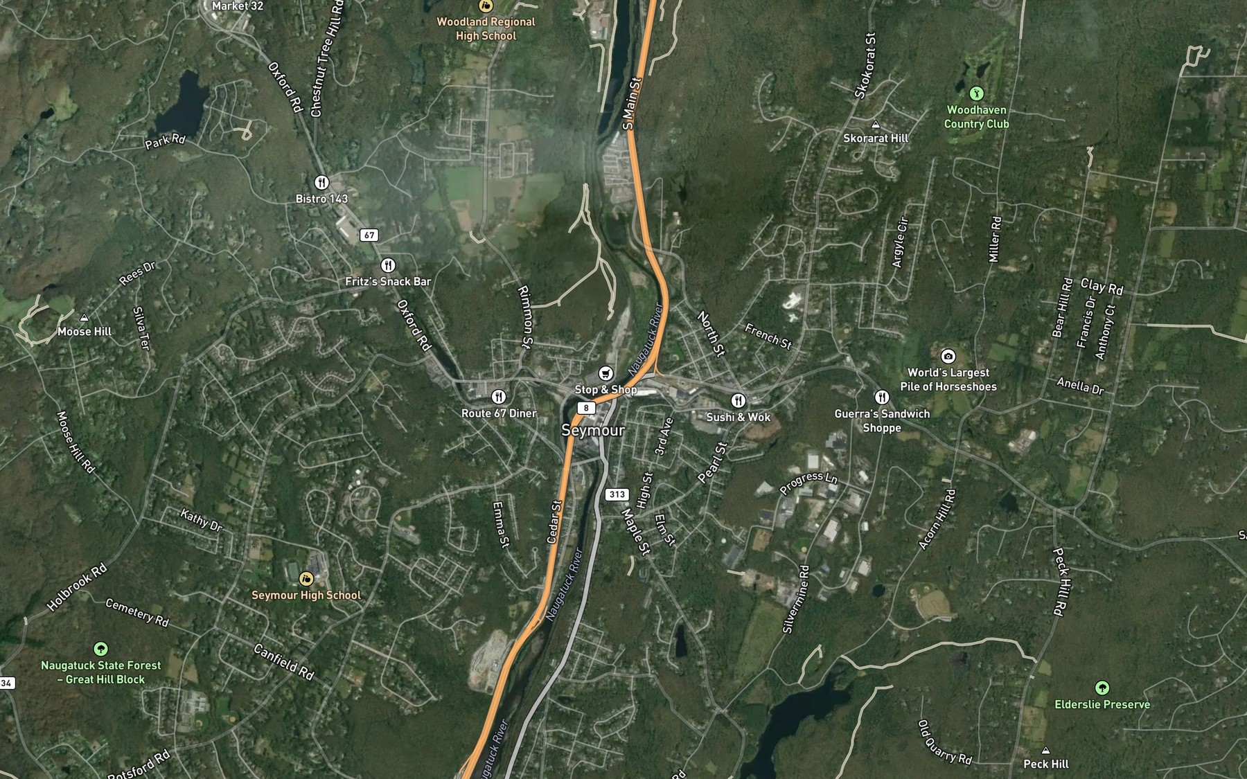 Satellite map of the Bladens River