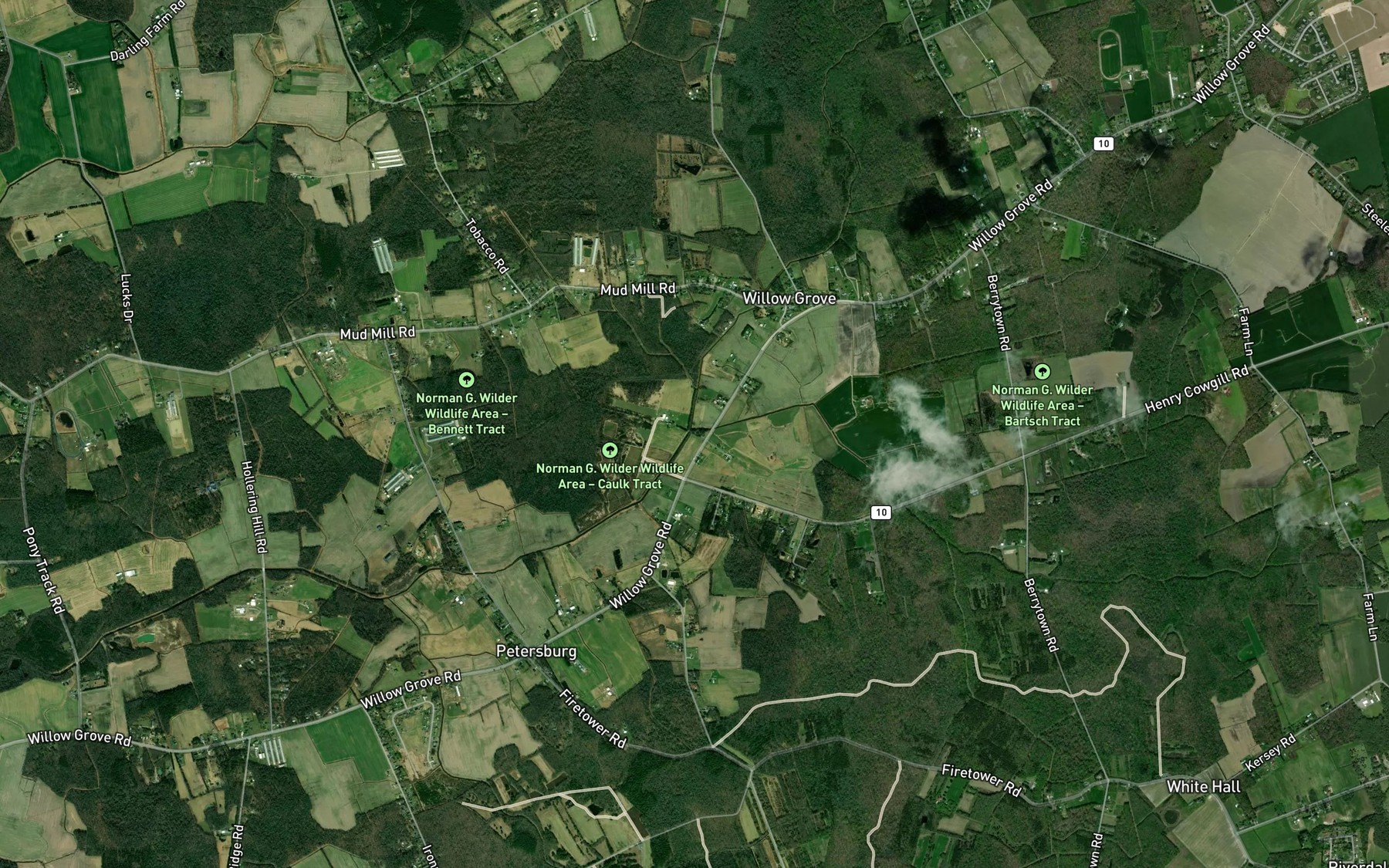 Satellite map of the Willow Grove Prong