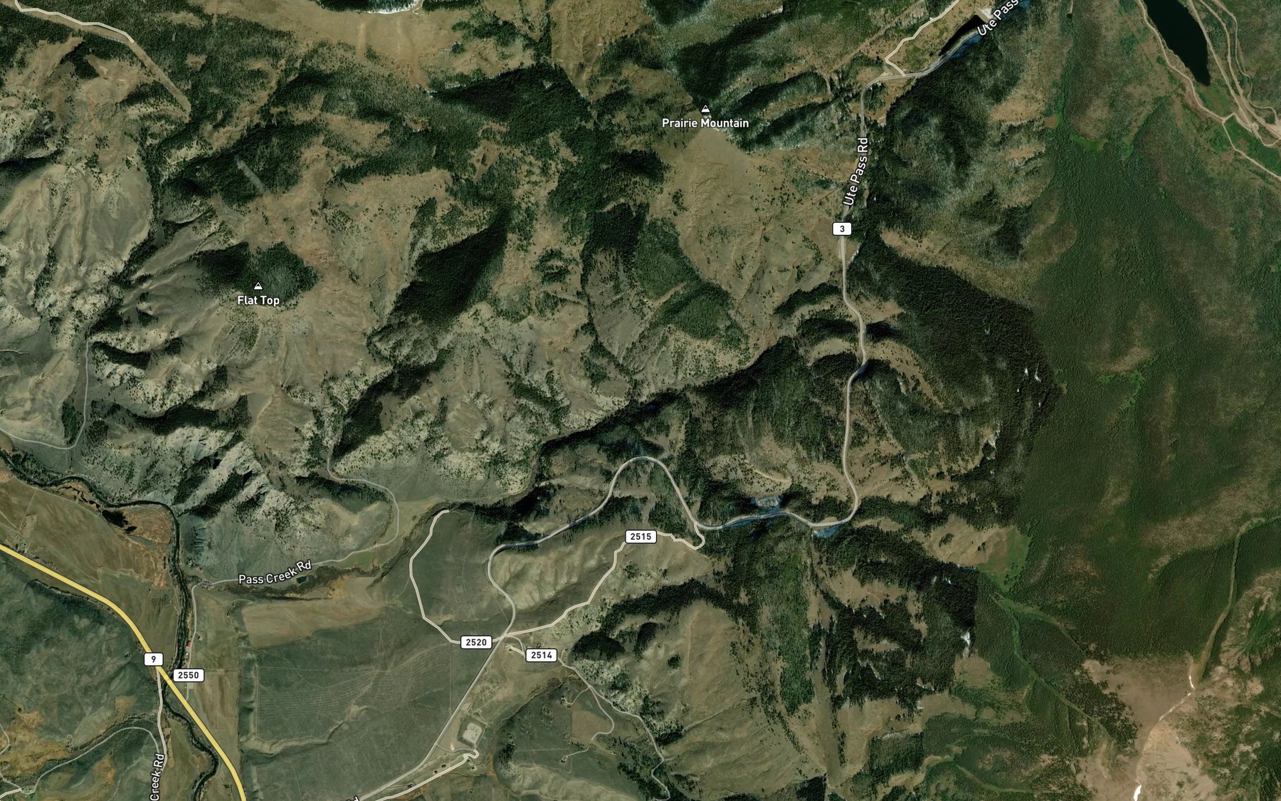 Satellite map of the Hole Creek