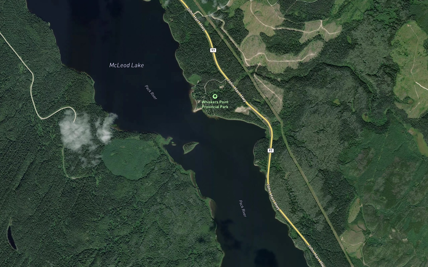Satellite map of the Whiskers Creek