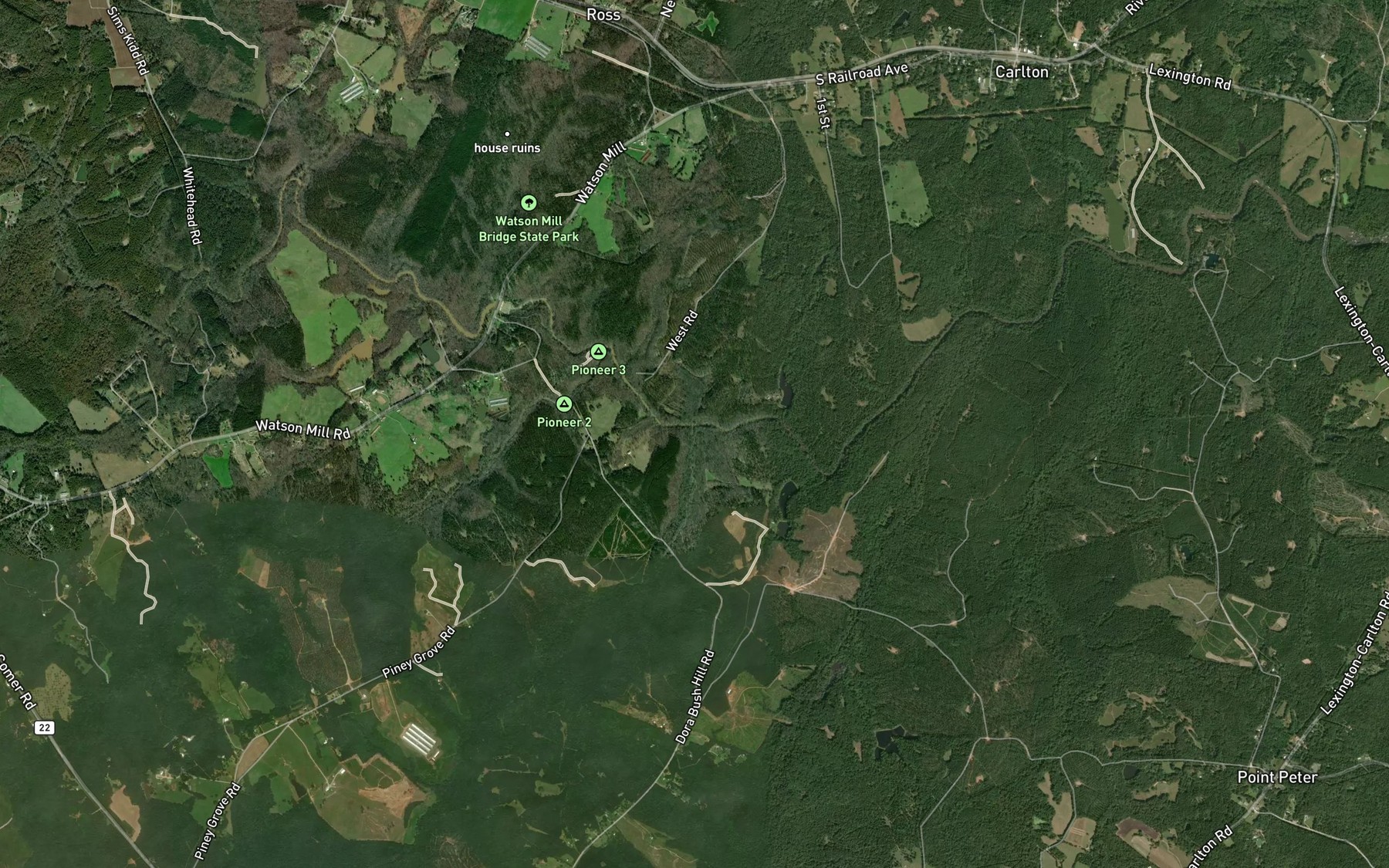 Satellite map of the Grove Creek