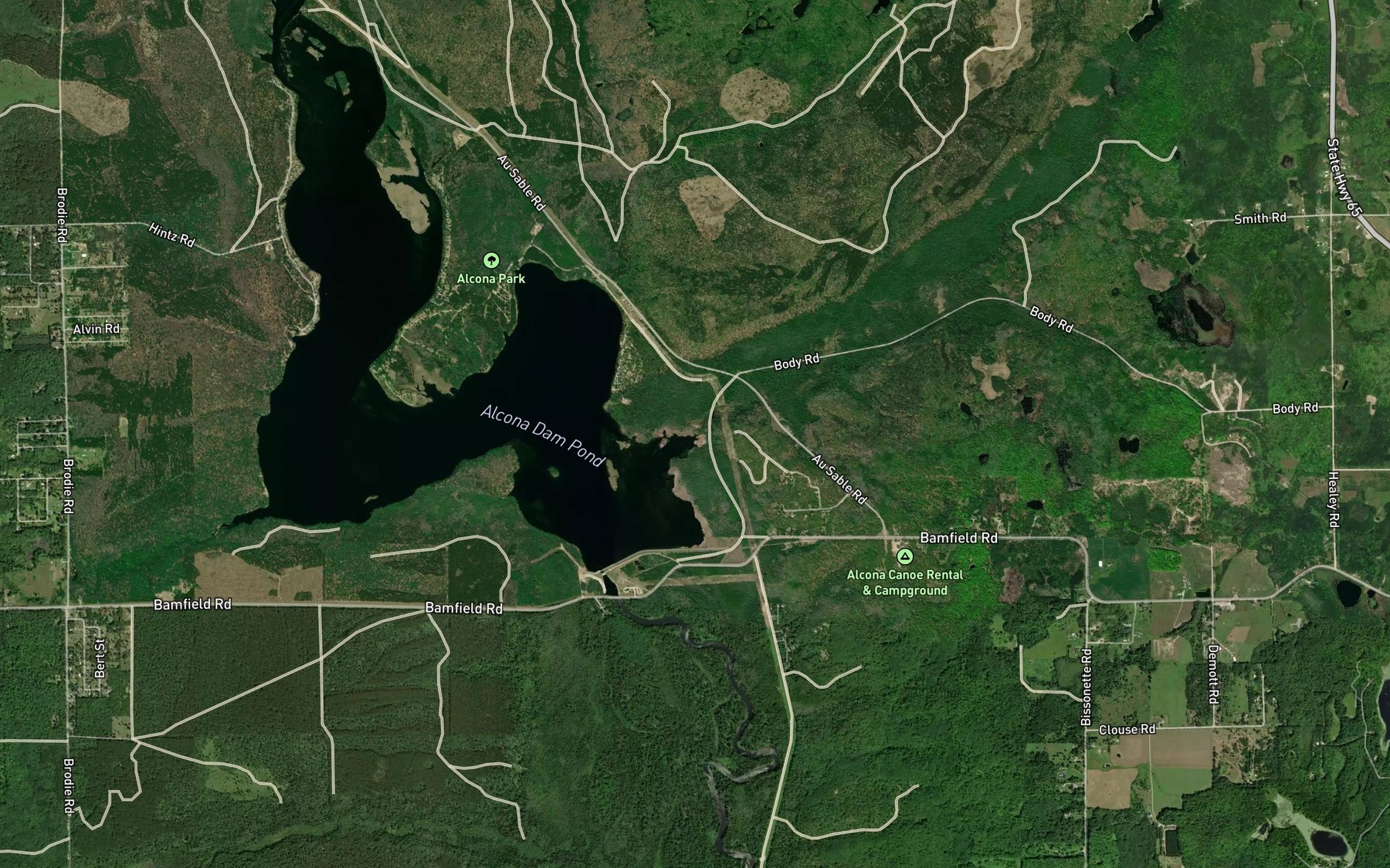 Satellite map of the Bamfield Creek