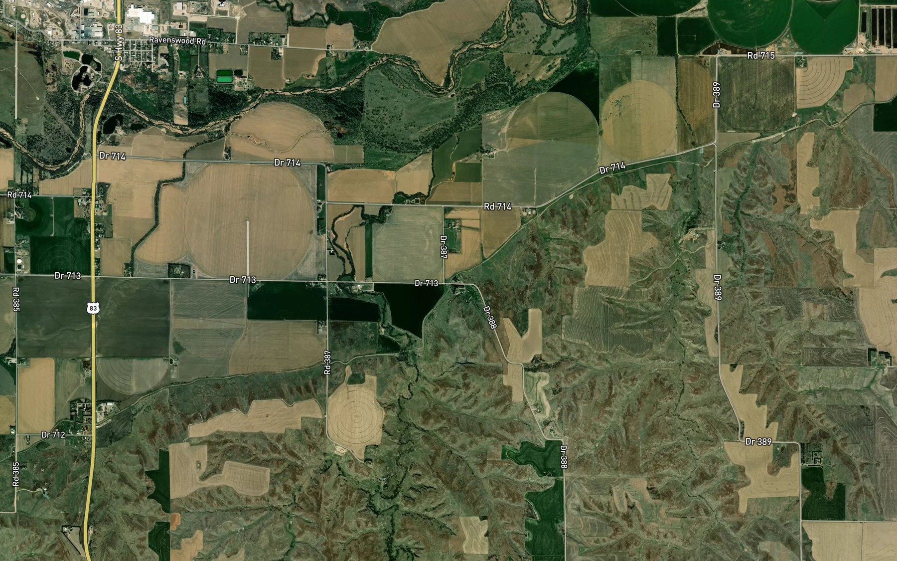 Satellite map of the Meeker Extension Canal