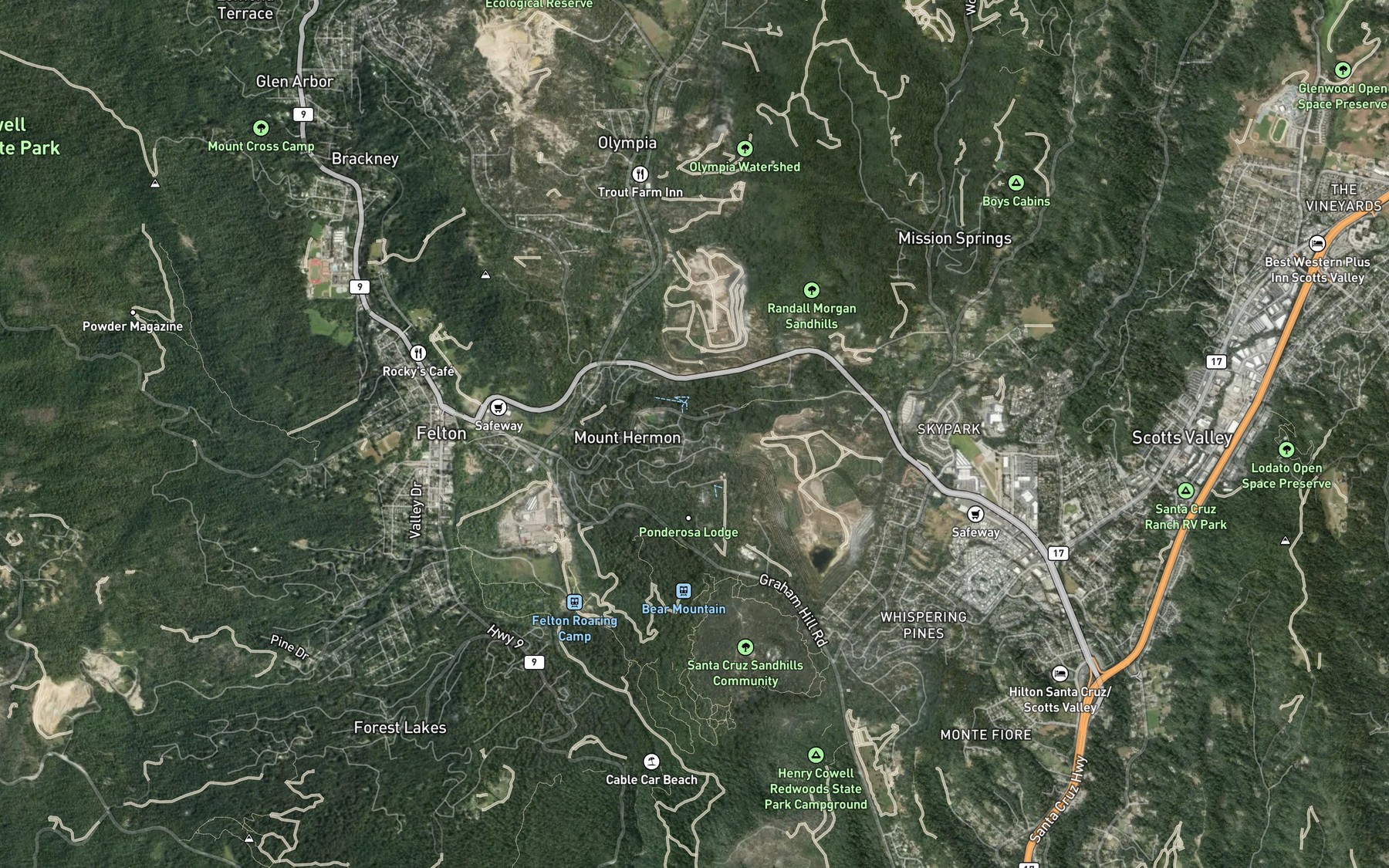 Satellite map of the Redwood Springs