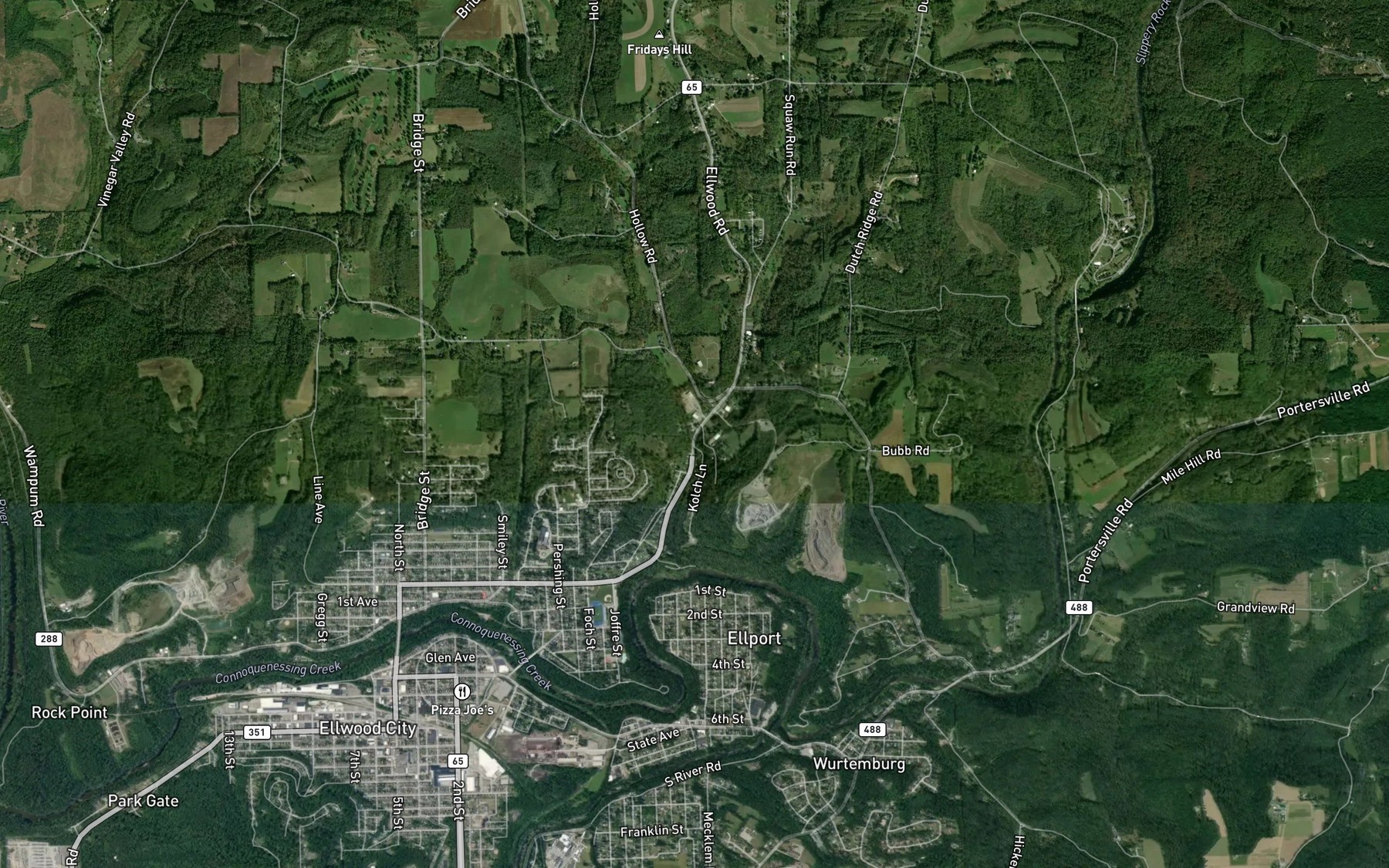 Satellite map of the Squaw Run