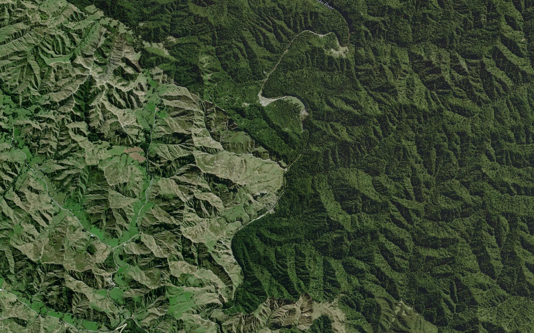 Satellite map of the Tangarakau River