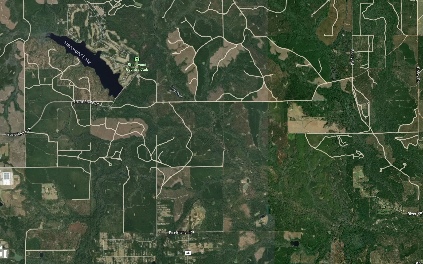 Satellite map of the Roans Creek