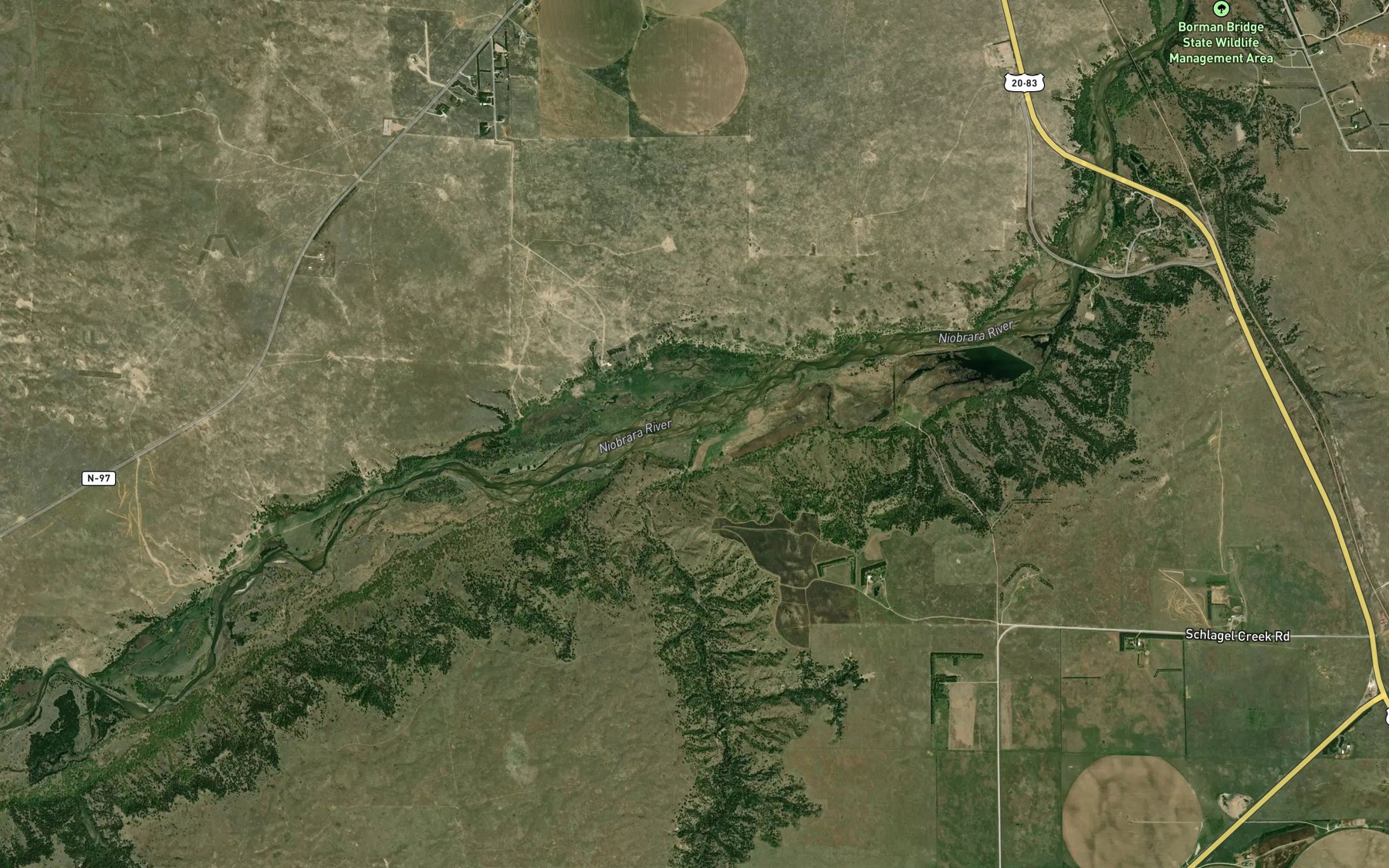 Satellite map of the Schlagel Creek