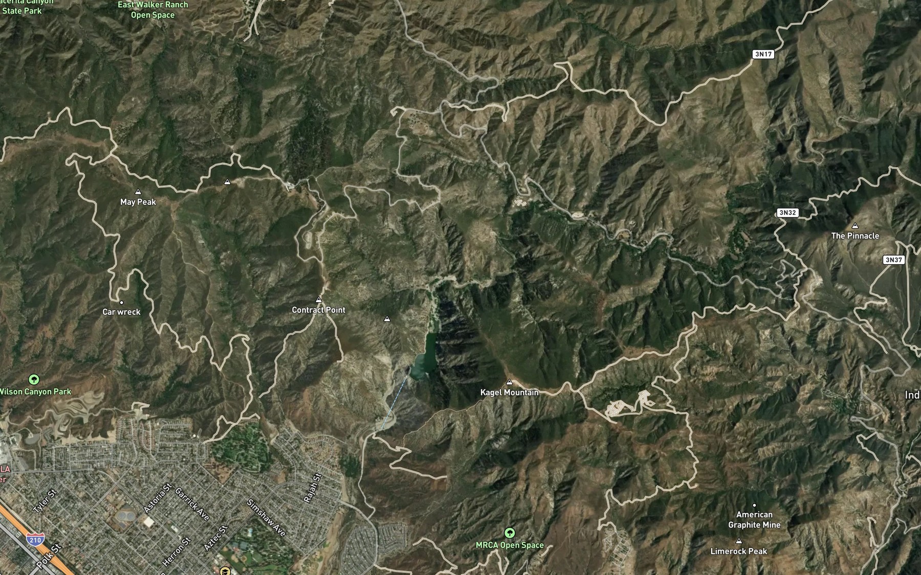 Satellite map of the Pacoima Reservoir