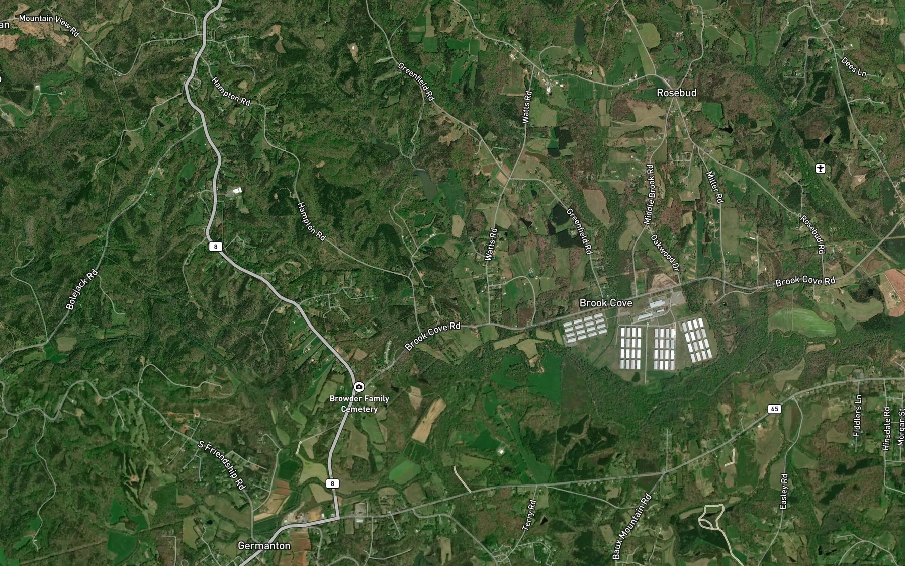 Satellite map of the Town Fork Creek Watershed Lake Thirteen