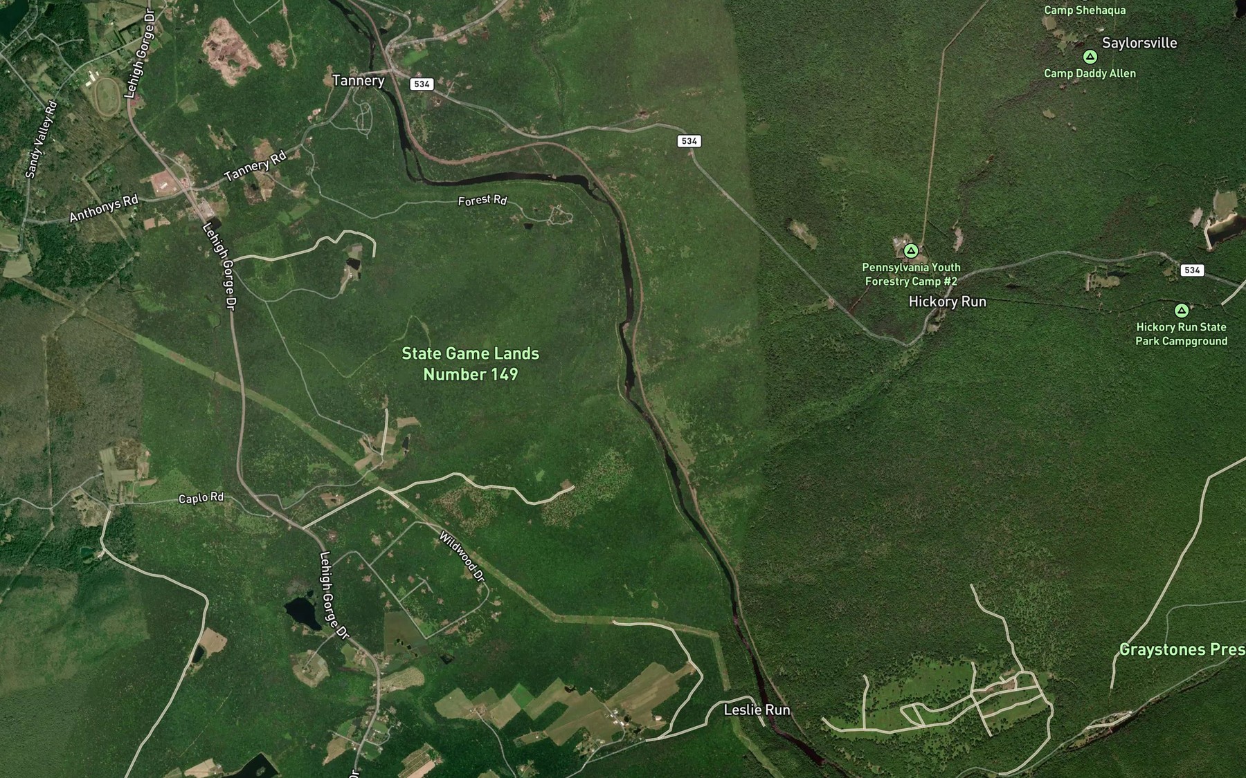 Satellite map of the Sandy Run