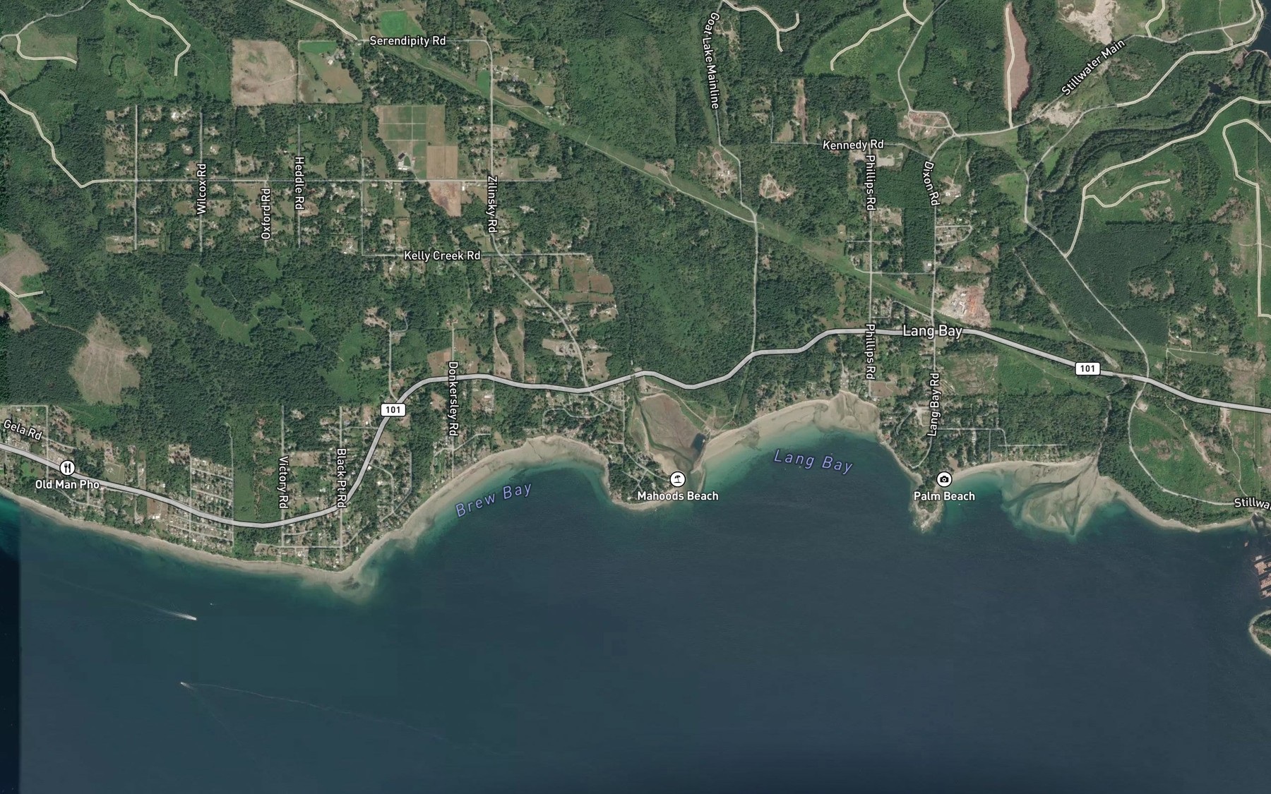 Satellite map of the Lang Creek