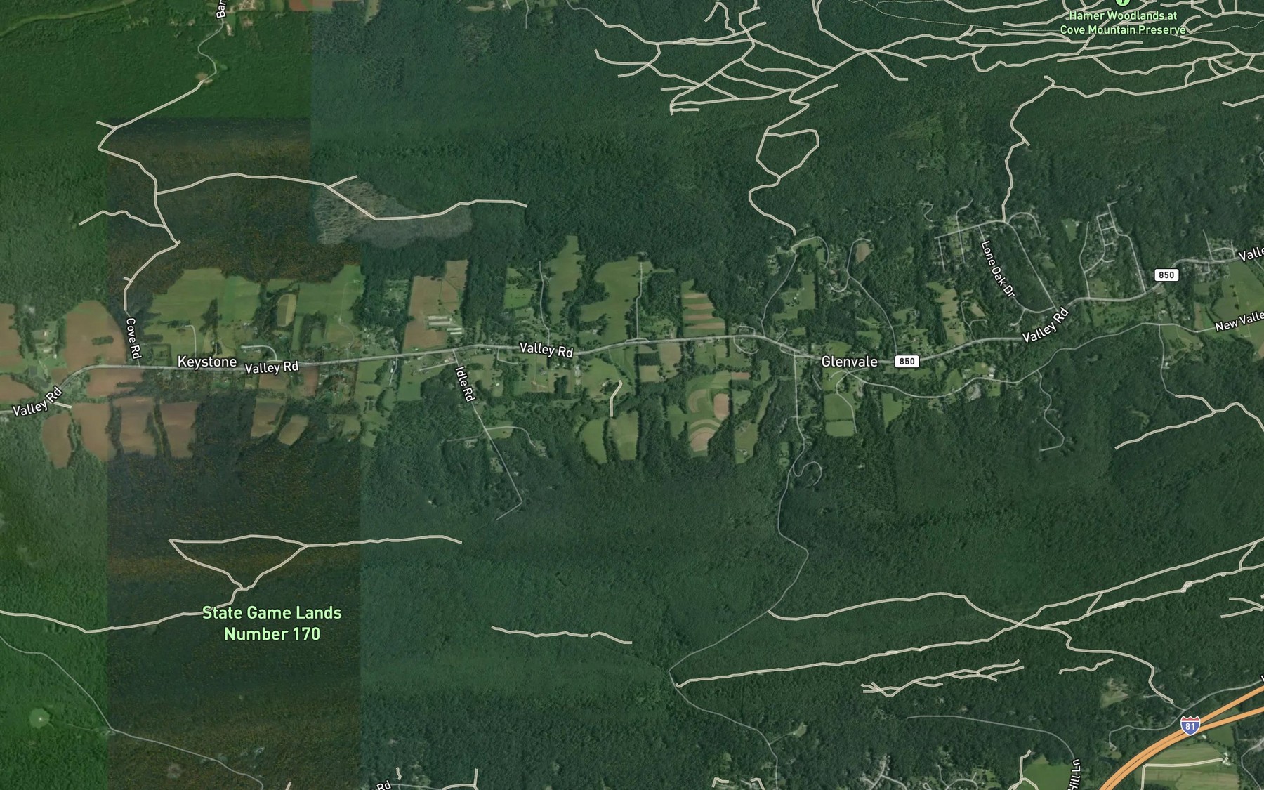 Satellite map of the Rattling Run