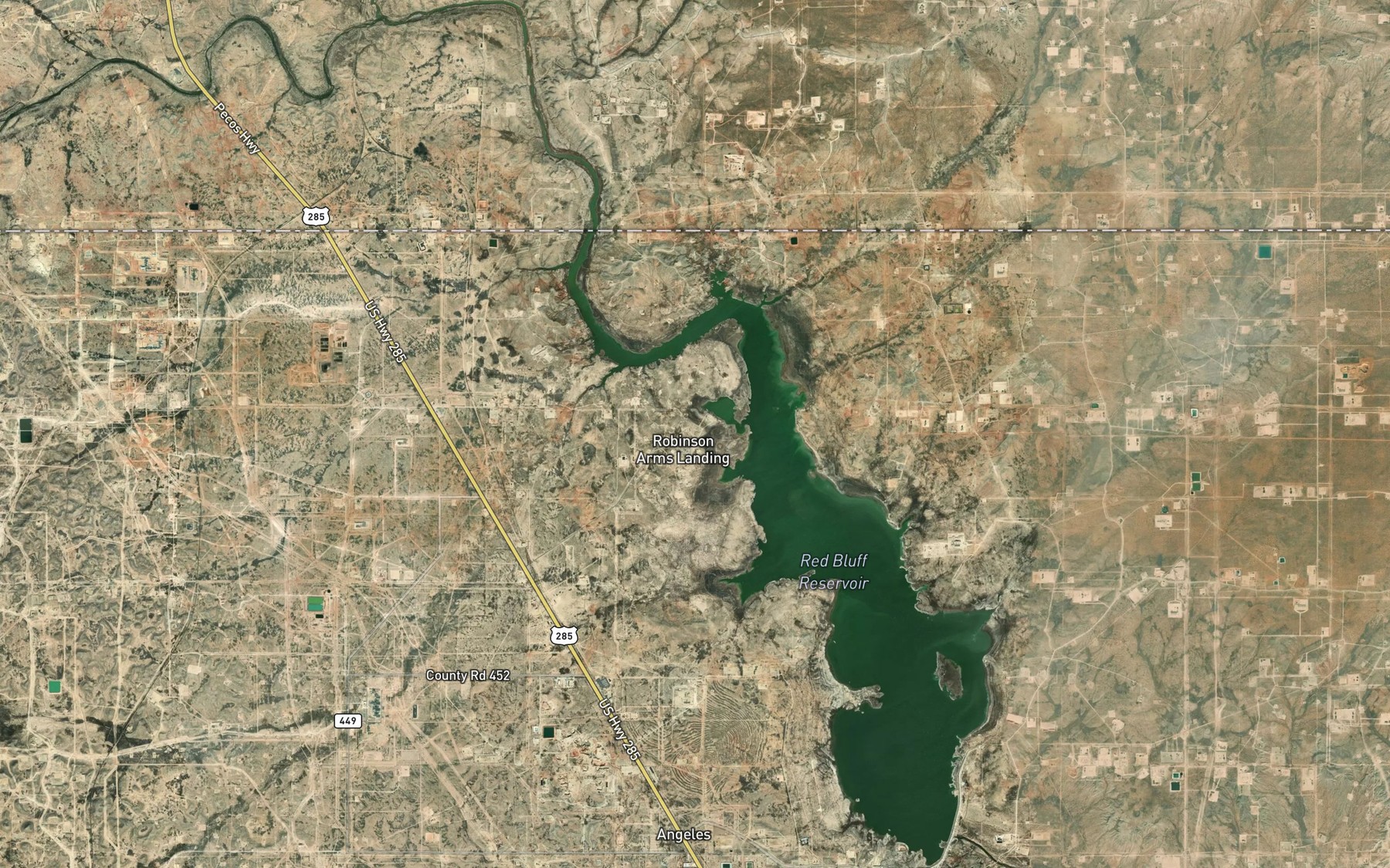 Satellite map of the Red Bluff Reservoir