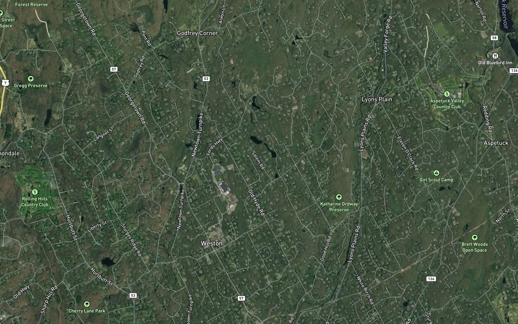 Satellite map of the Beaver Brook Pond