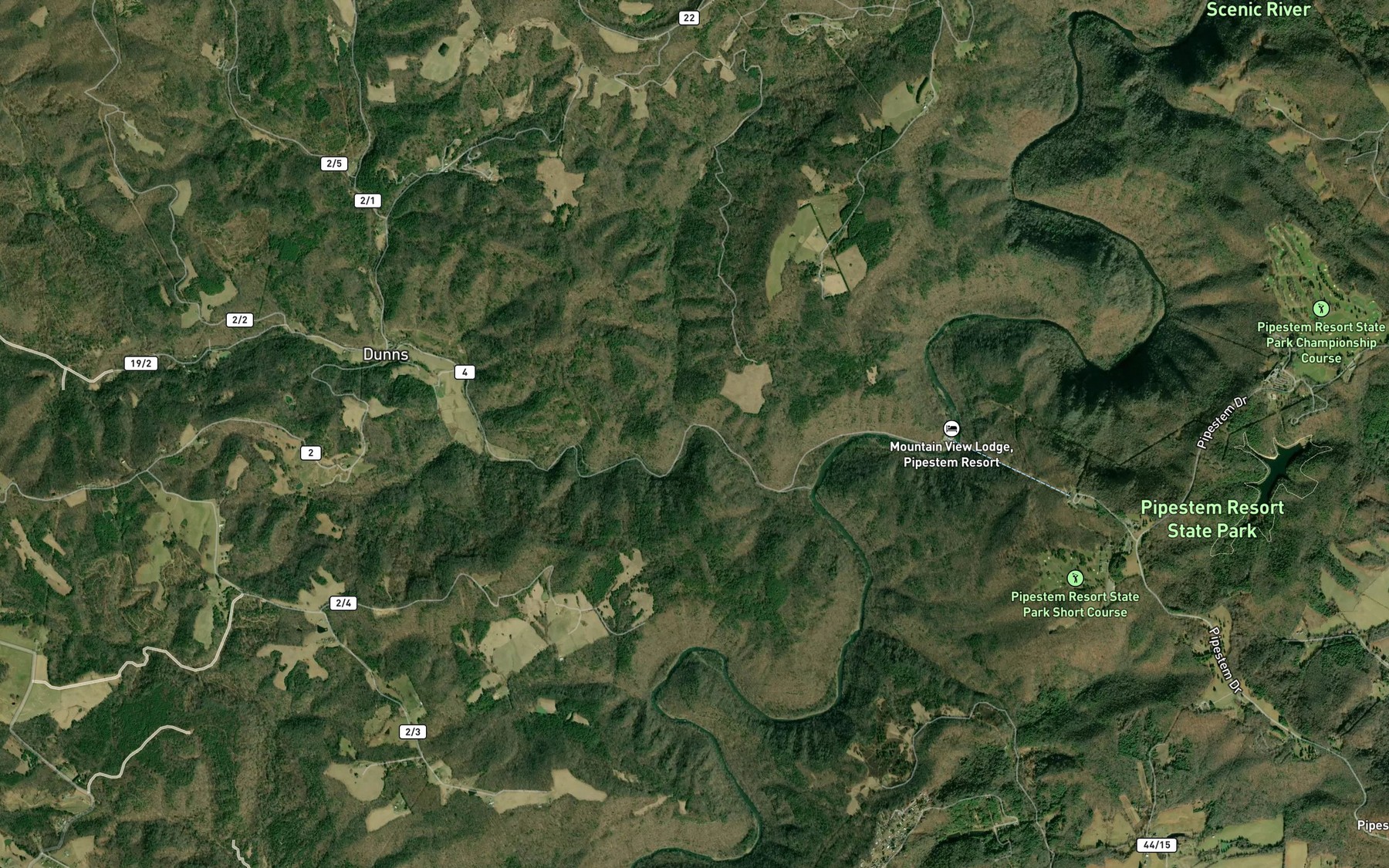 Satellite map of the Dustlick Creek