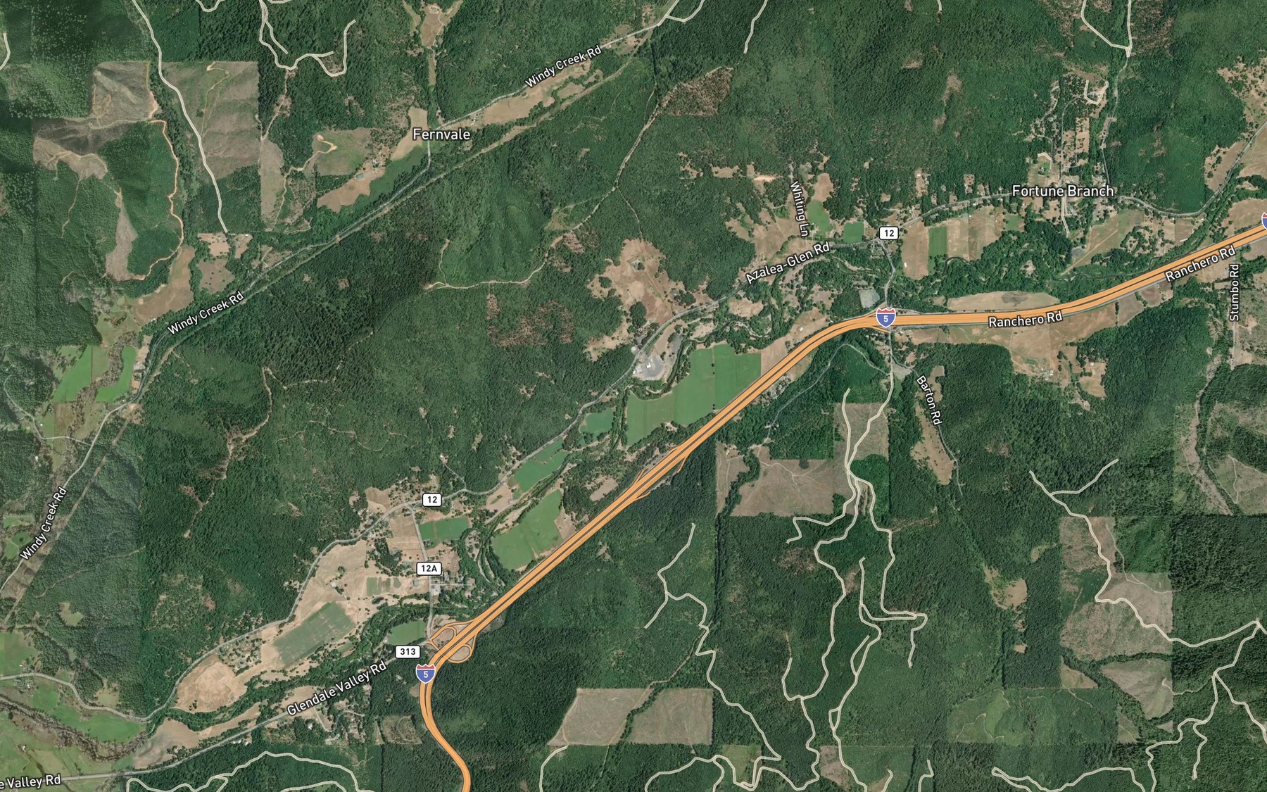 Satellite map of the Swamp Creek