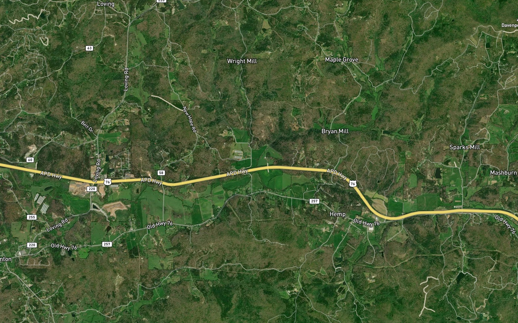 Satellite map of the Wright Mill Branch