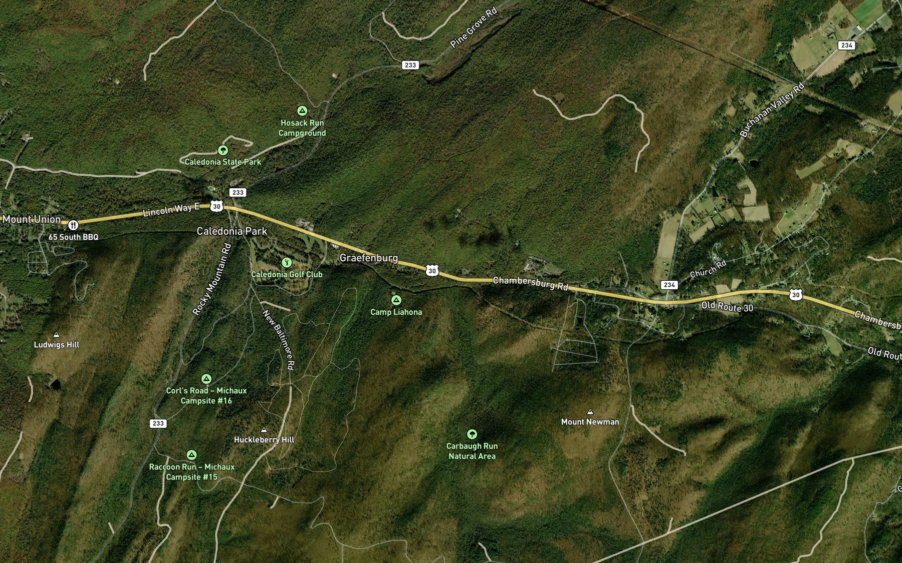 Satellite map of the Clear Run
