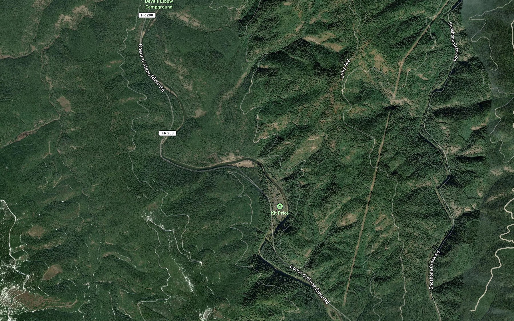 Satellite map of the Steep Creek