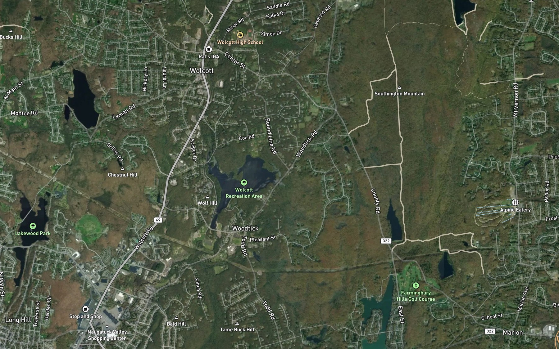 Satellite map of the Lindsley Brook