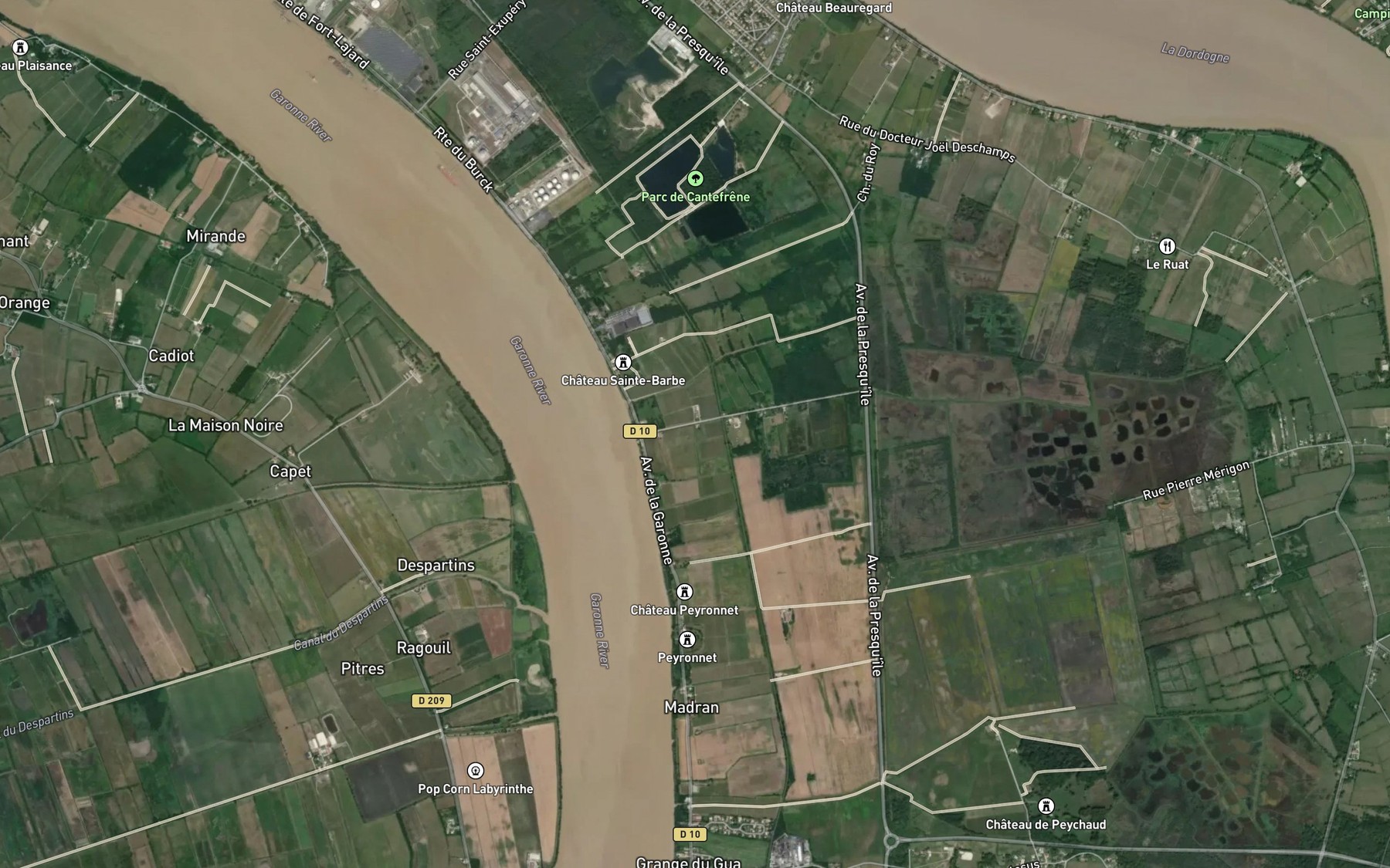 Satellite map of the Ruisseau de la Jalle de Ludon