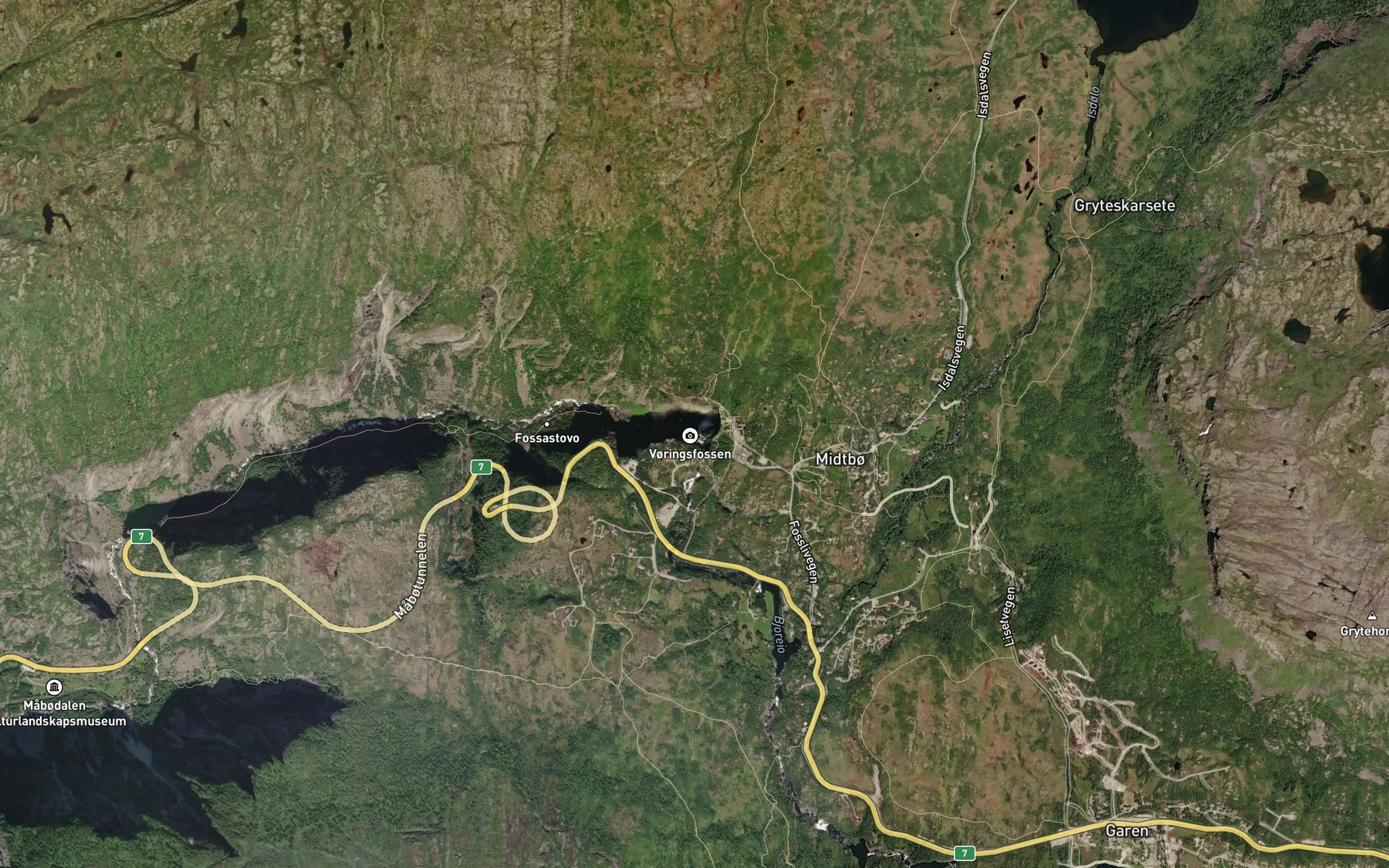 Satellite map of the Voringsfossen