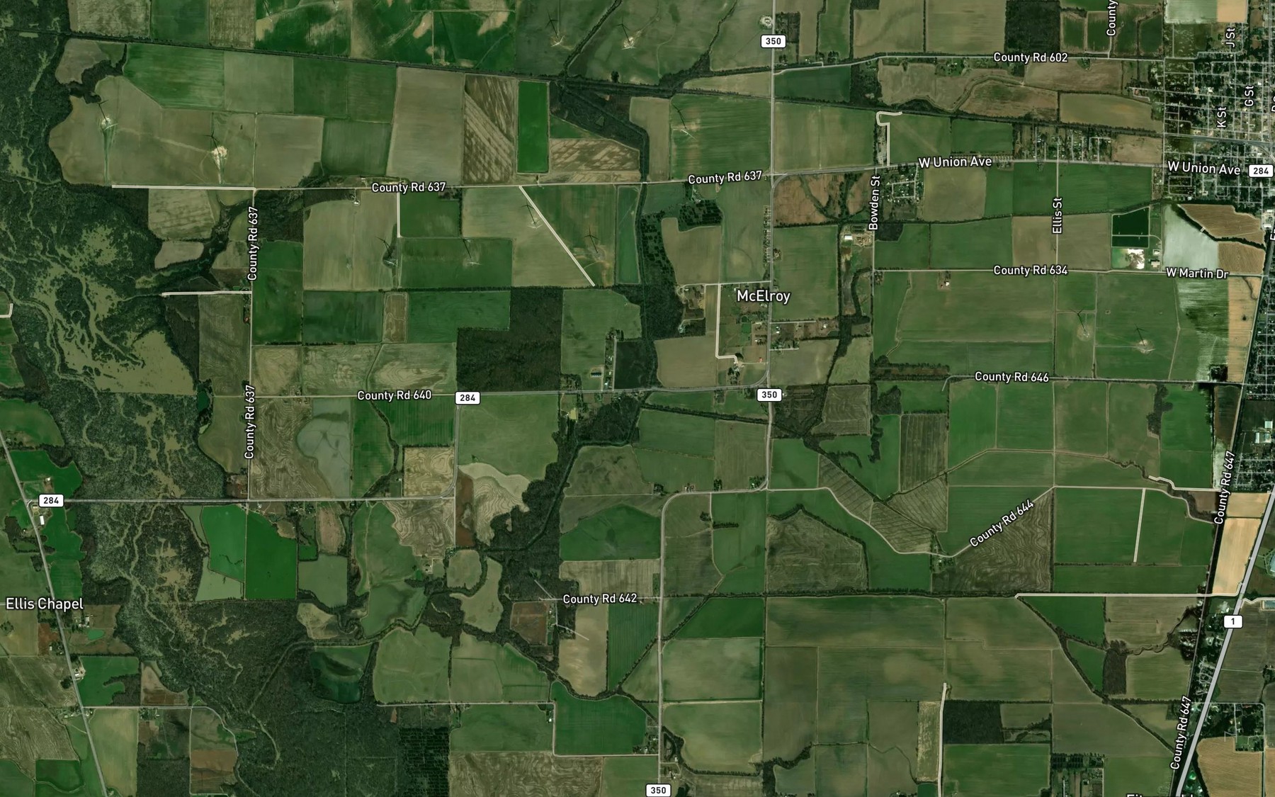Satellite map of the Williams Creek
