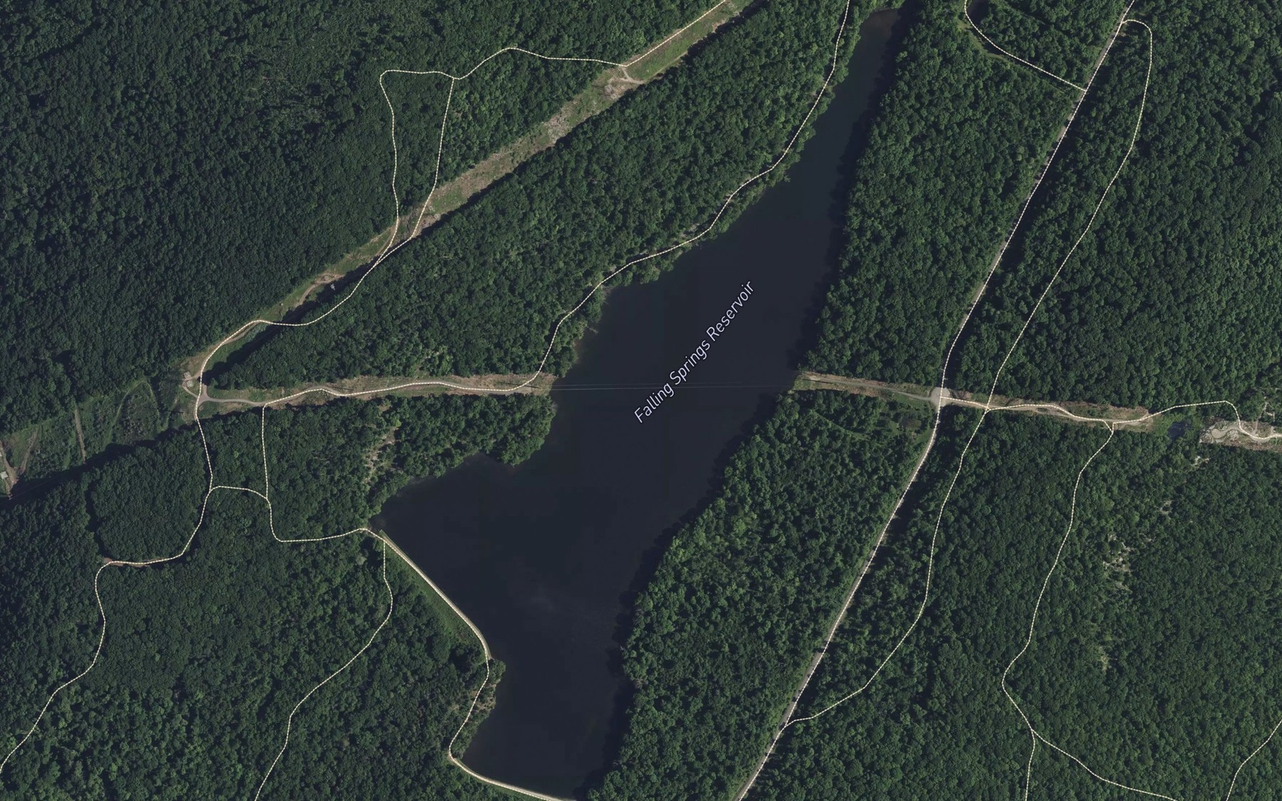 Satellite map of the Falling Springs Reservoir