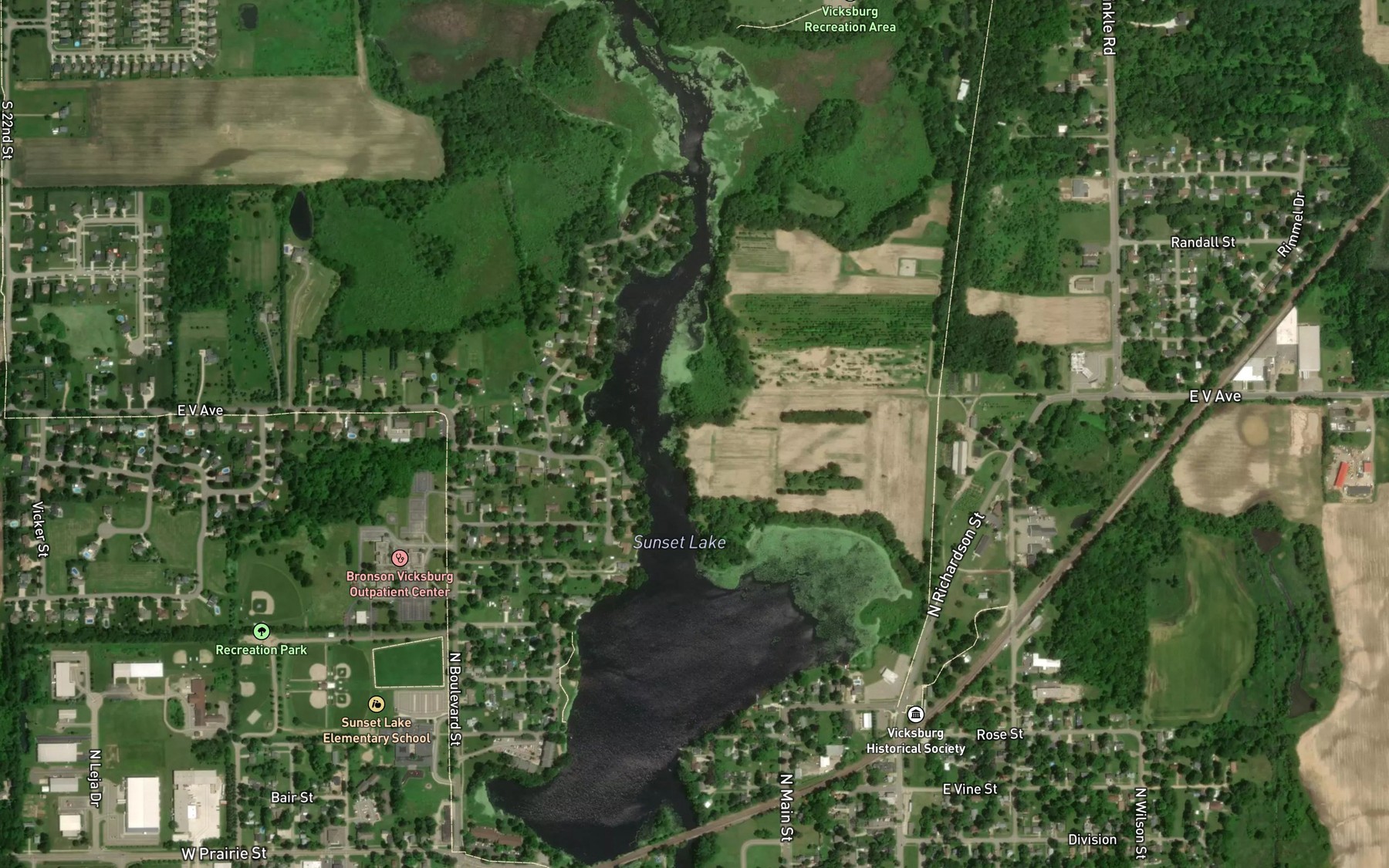 Satellite map of the Sunset Lake