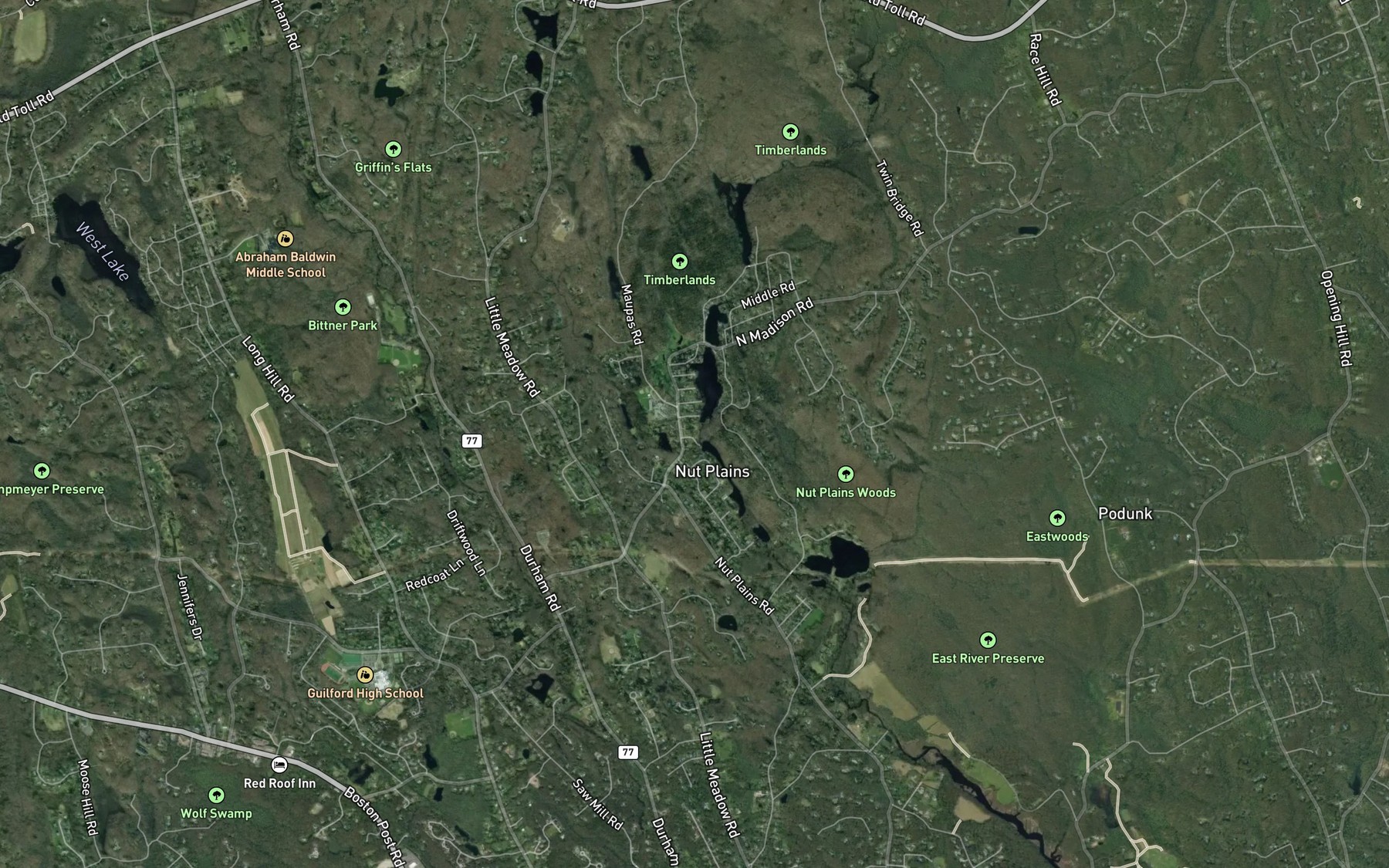 Satellite map of the Little Meadow Brook