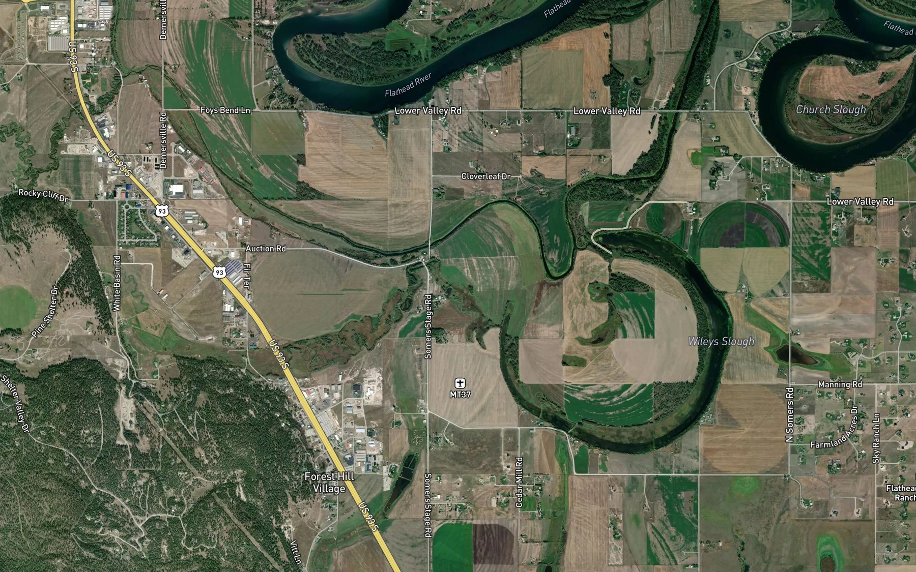 Satellite map of the Patrick Creek