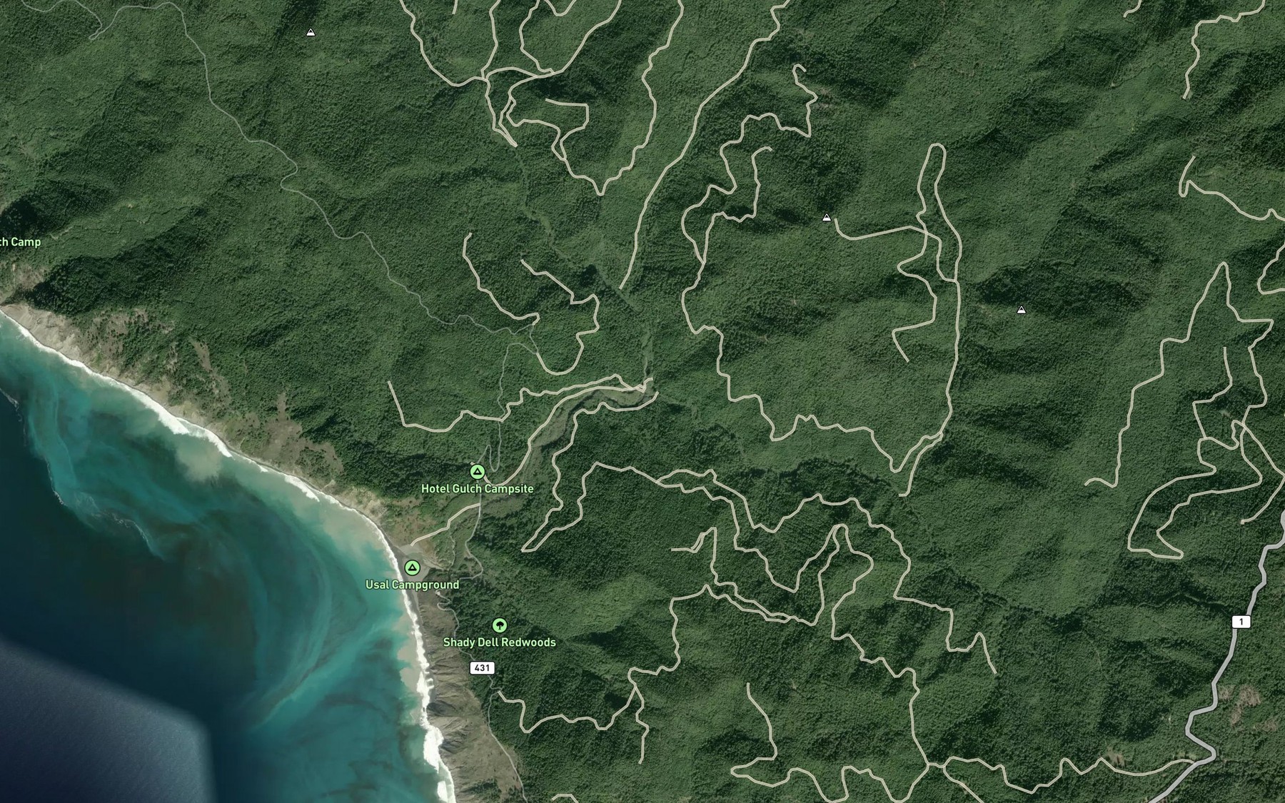 Satellite map of the South Fork Usal Creek