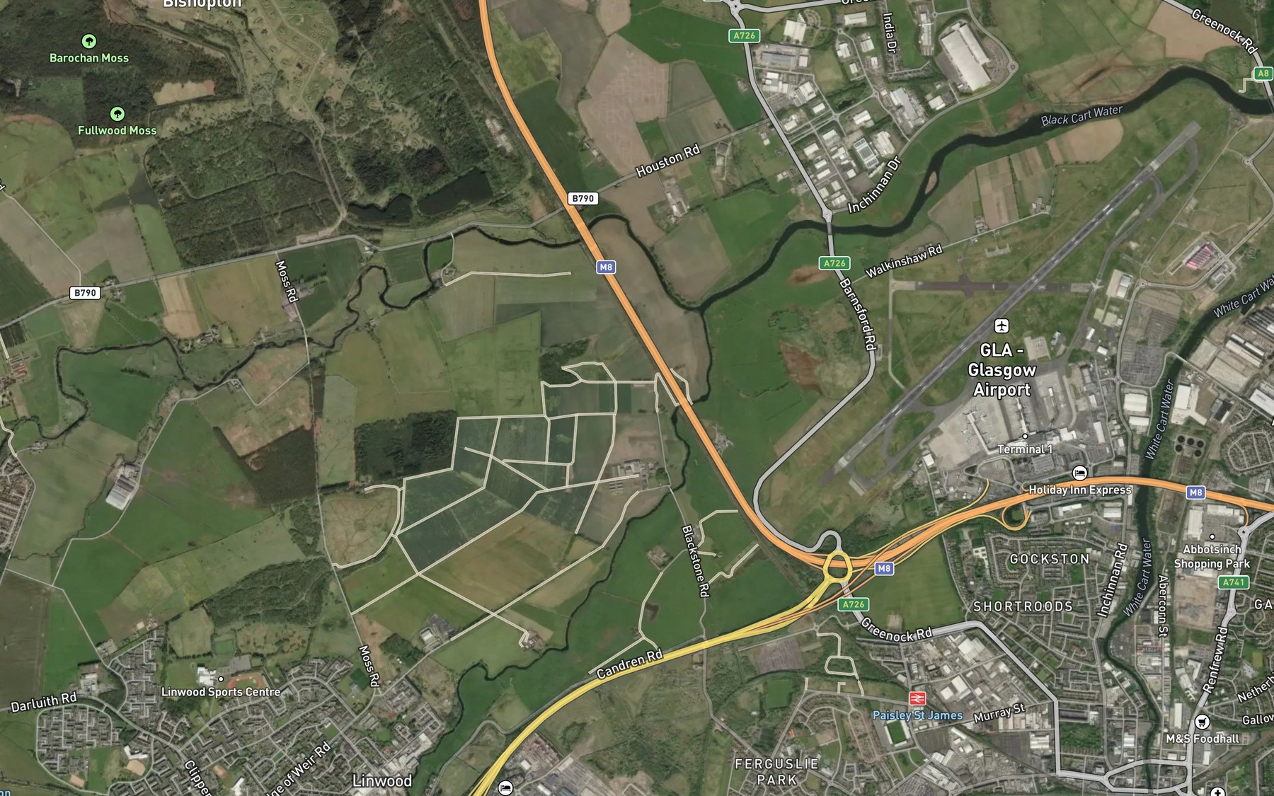 Satellite map of the River Gryfe
