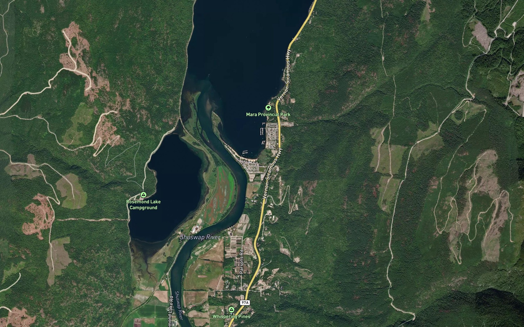 Satellite map of the Rogers Creek