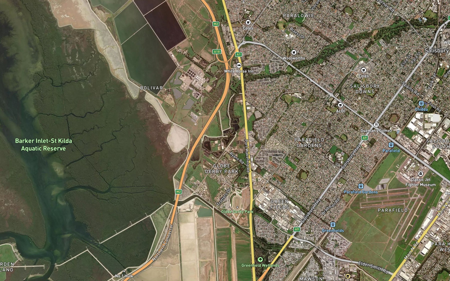 Satellite map of the Whites Road Wetland