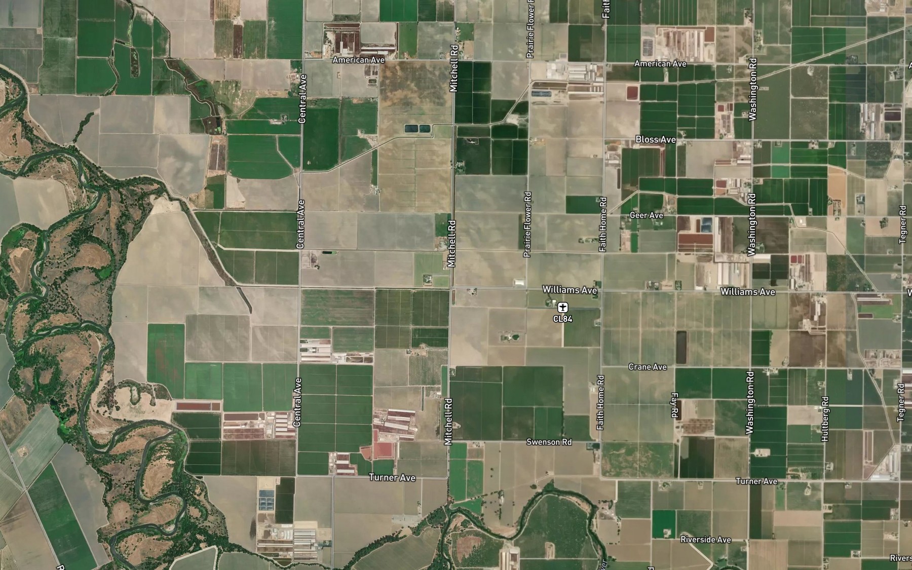 Satellite map of the Hilmar Drain
