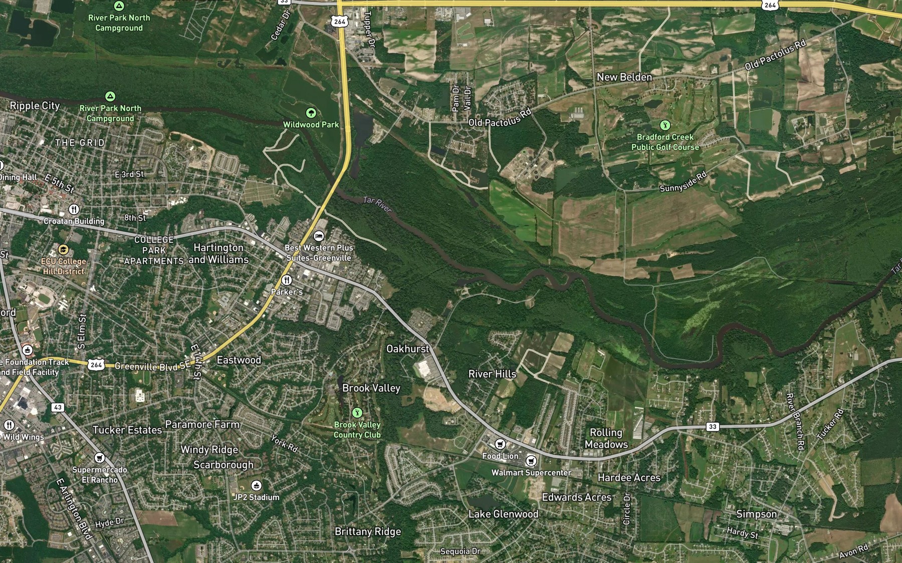 Satellite map of the Hardee Creek