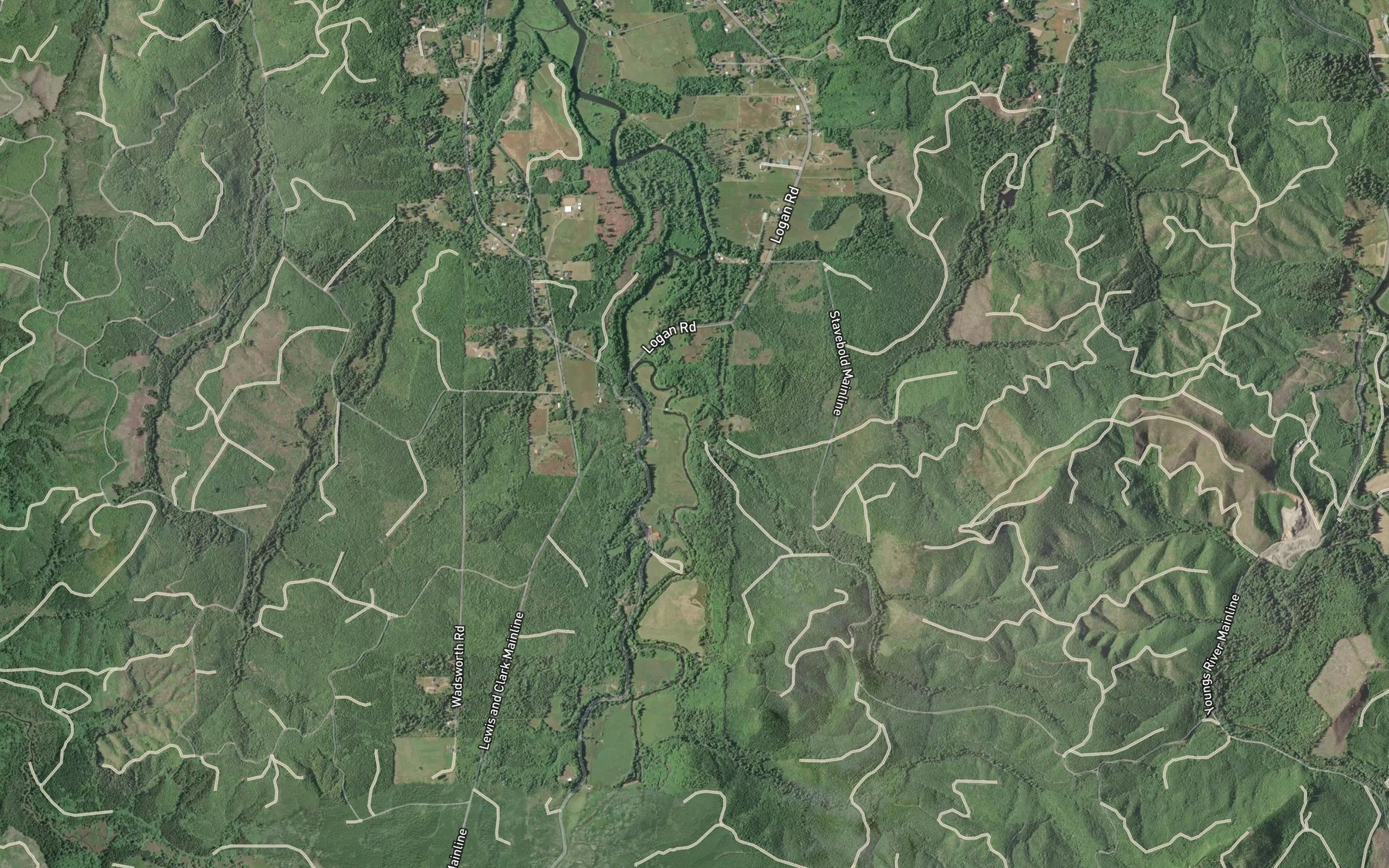 Satellite map of the Stavebolt Creek