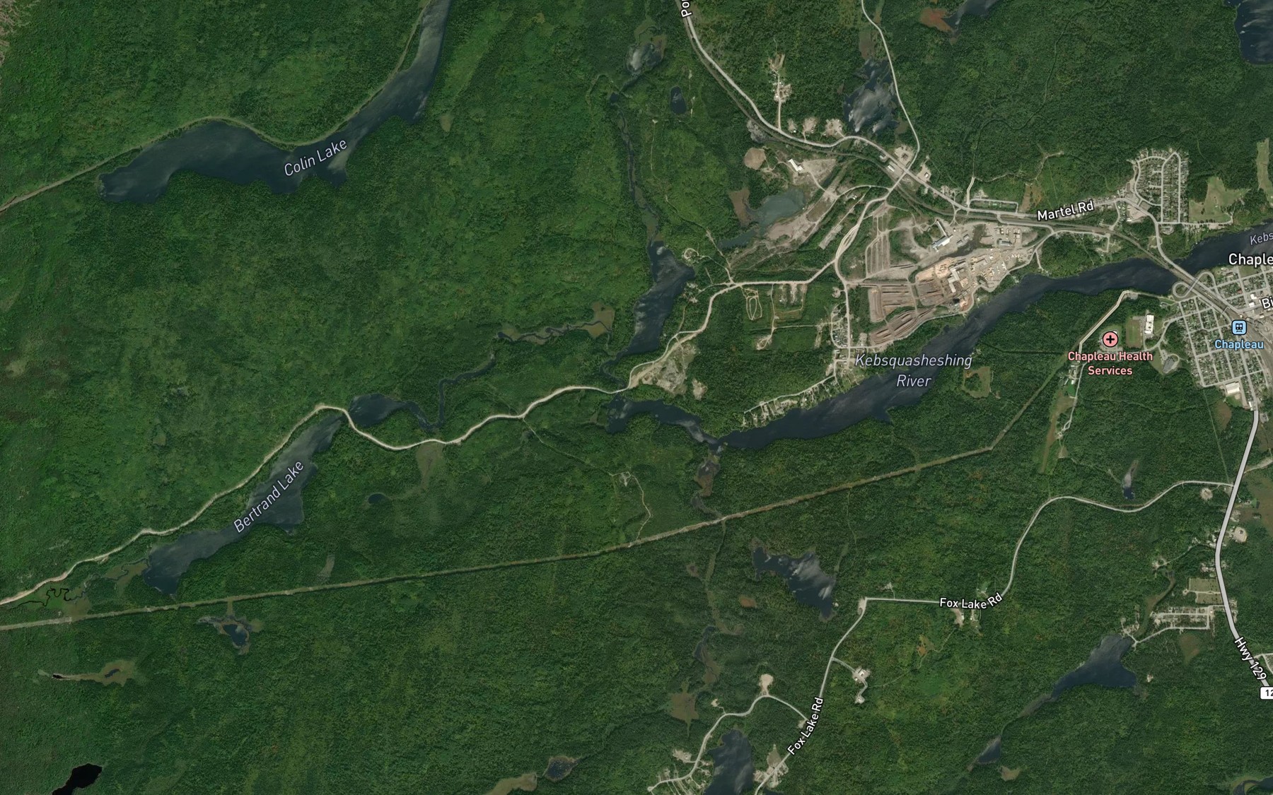 Satellite map of the Three Mile Rapids