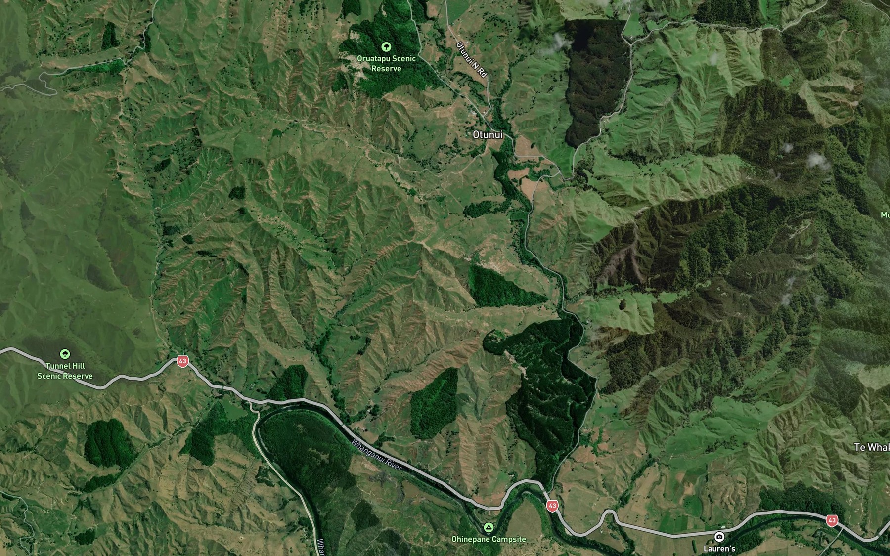 Satellite map of the Meremere Stream