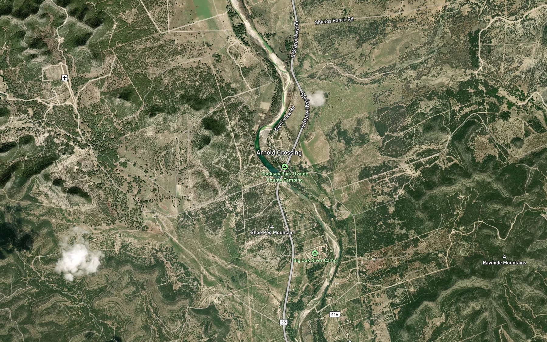 Satellite map of the Nueces Lake