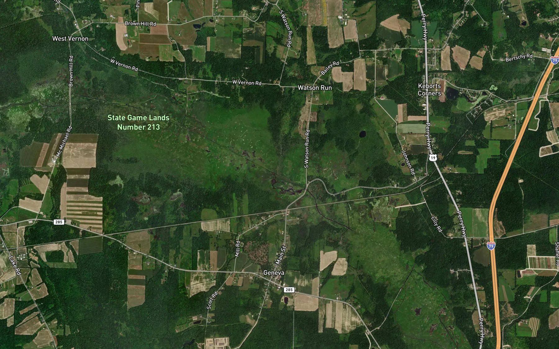 Satellite map of the Watson Run
