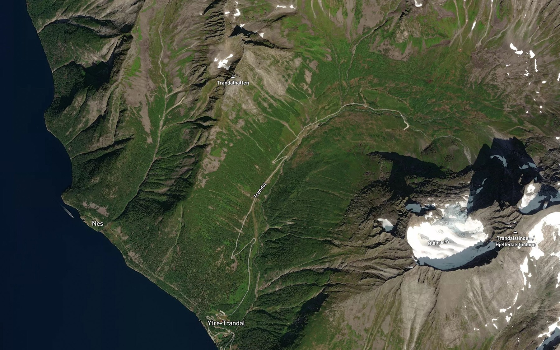 Satellite map of the Trandalselva