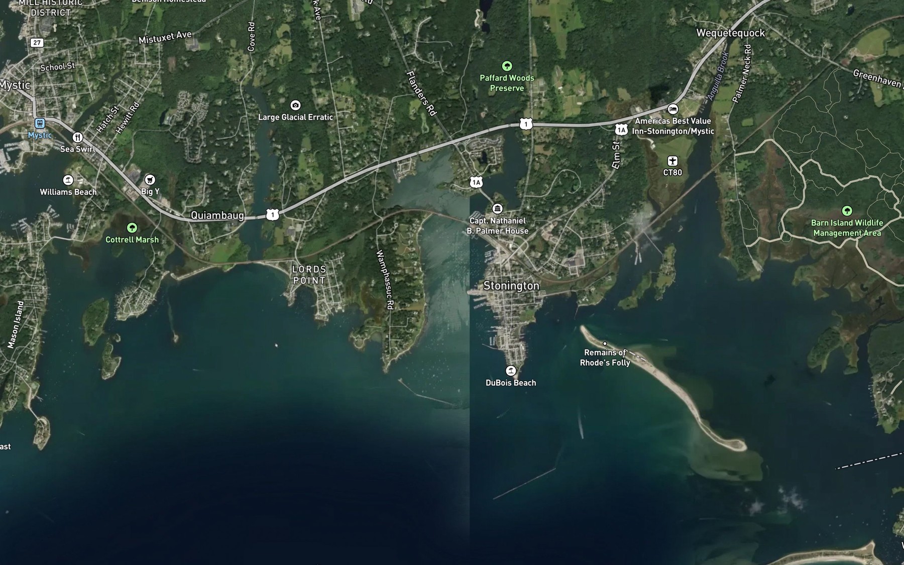 Satellite map of the Stonington Harbor