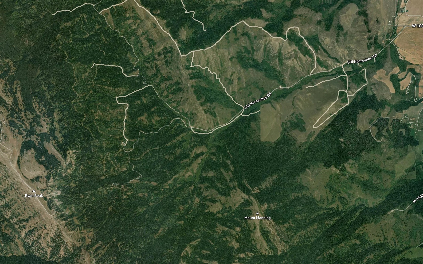 Satellite map of the North Fork Horseshoe Creek