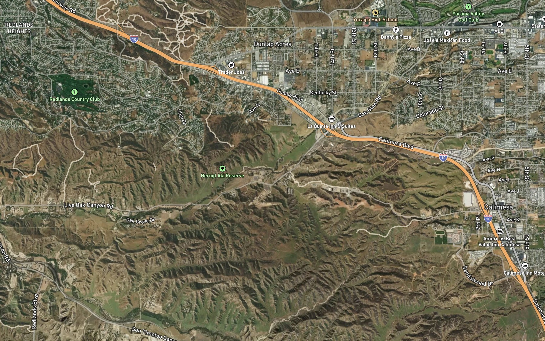 Satellite map of the Oak Glen Creek