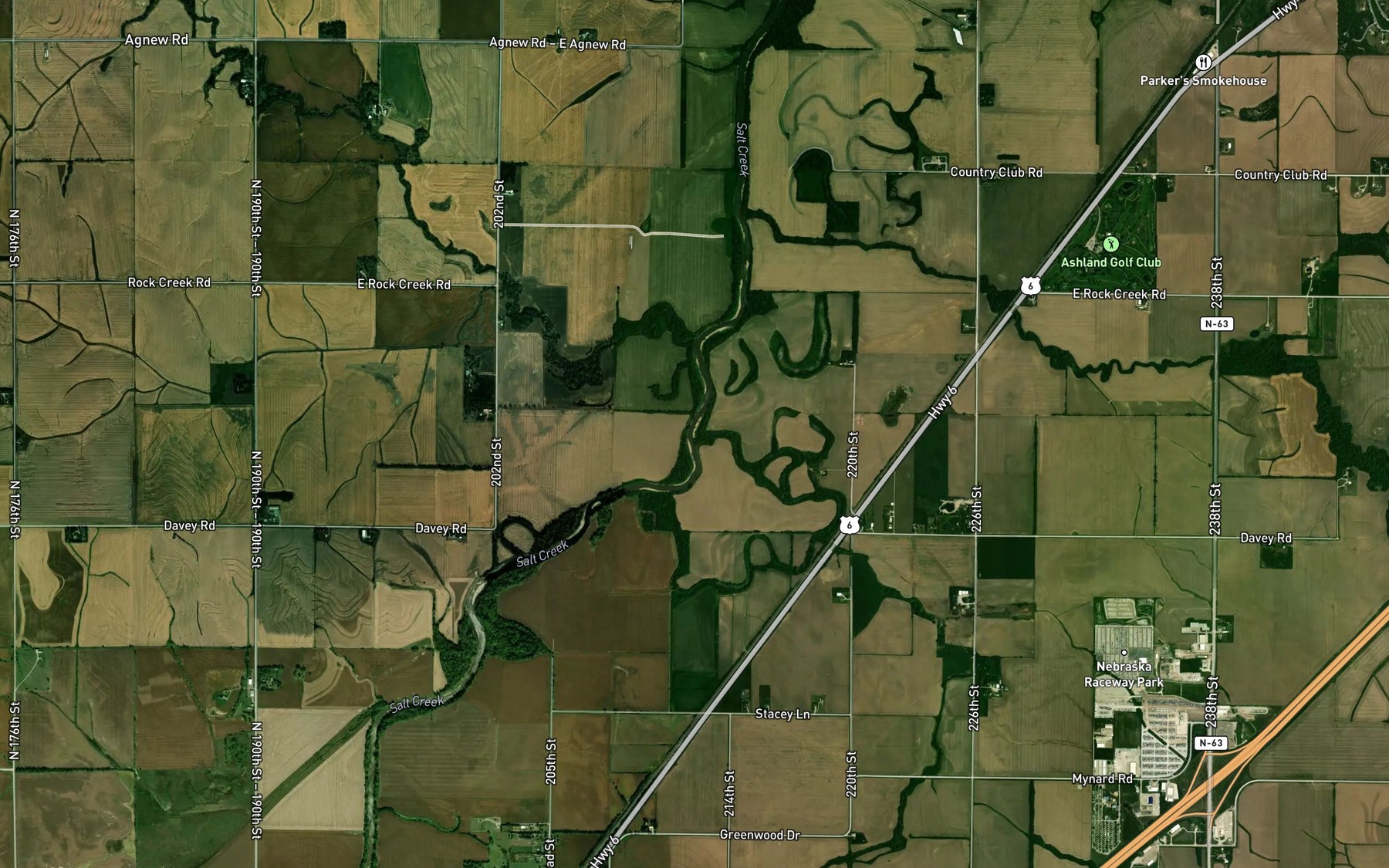 Satellite map of the Greenwood Creek