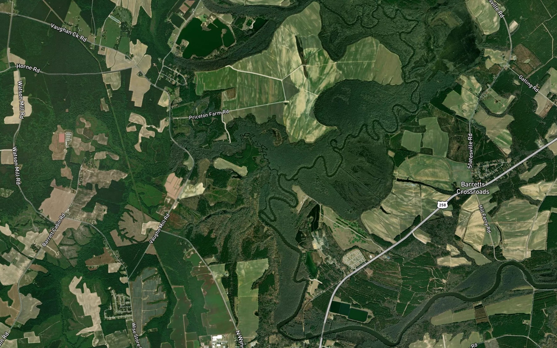 Satellite map of the Kirbys Creek